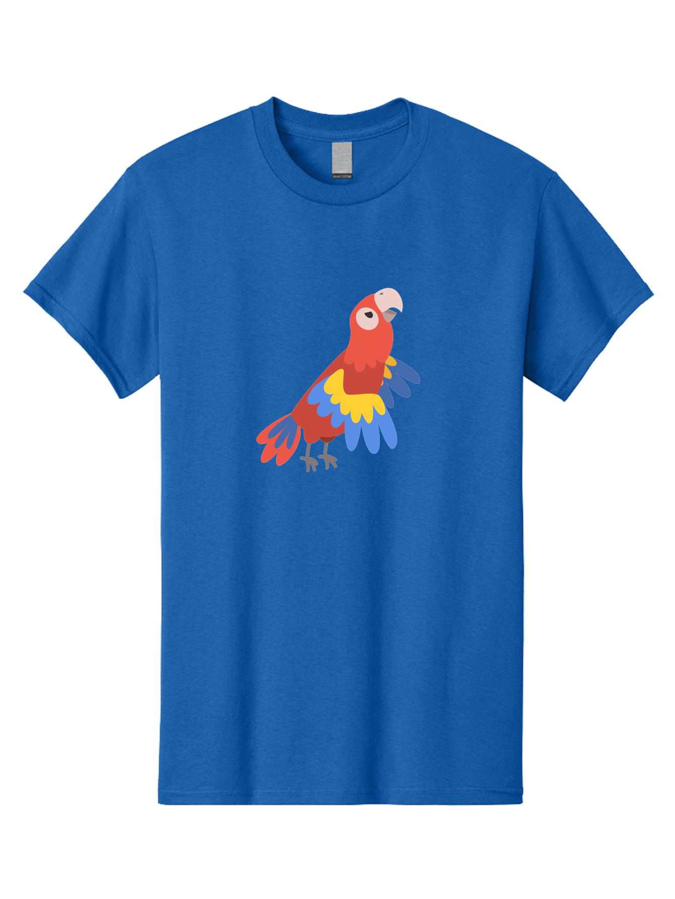 Colorful-Parrot-1 Men'S Graphic Tee, 100% Cotton, Comfortable Casual Summer Wear, Machine Washable, Colorful Parrot, Macaw Bird, Vibrant Plumage, Red, Blue, And Yellow Feathers, Tropical Bird, Cartoon Illustration, Playful Design, Aab824