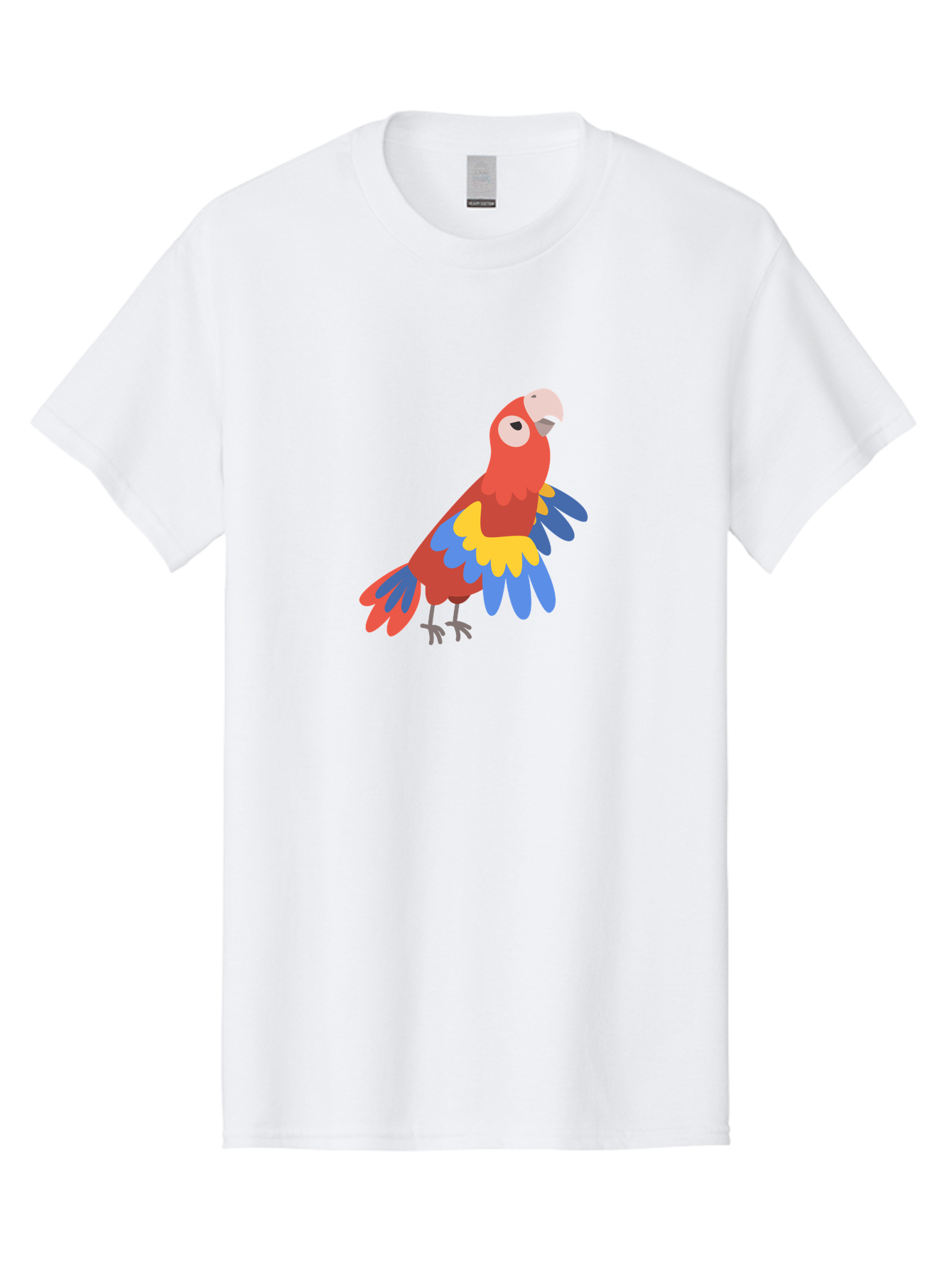 Colorful-Parrot-1 Men'S Graphic Tee, 100% Cotton, Comfortable Casual Summer Wear, Machine Washable, Colorful Parrot, Macaw Bird, Vibrant Plumage, Red, Blue, And Yellow Feathers, Tropical Bird, Cartoon Illustration, Playful Design, Aab824