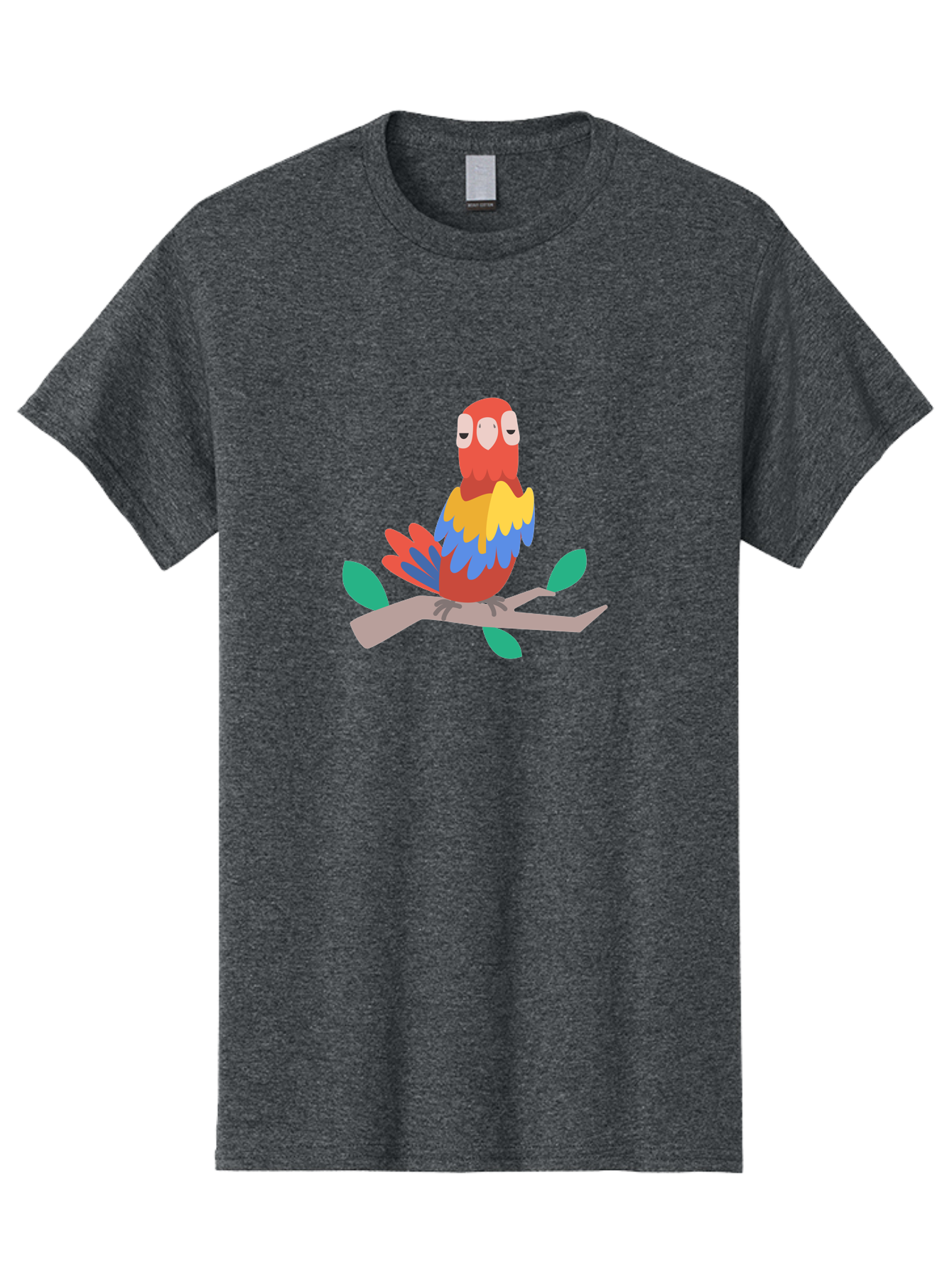Colorful-Parrot Men'S Graphic Tee, 100% Cotton, Comfortable Casual Summer Wear, Machine Washable, Cartoon Parrot, Vibrant Plumage, Red, Blue, Yellow Feathers, Sitting On Branch, Leaves, Tropical Bird, Playful Illustration, Digital Art, Aab825