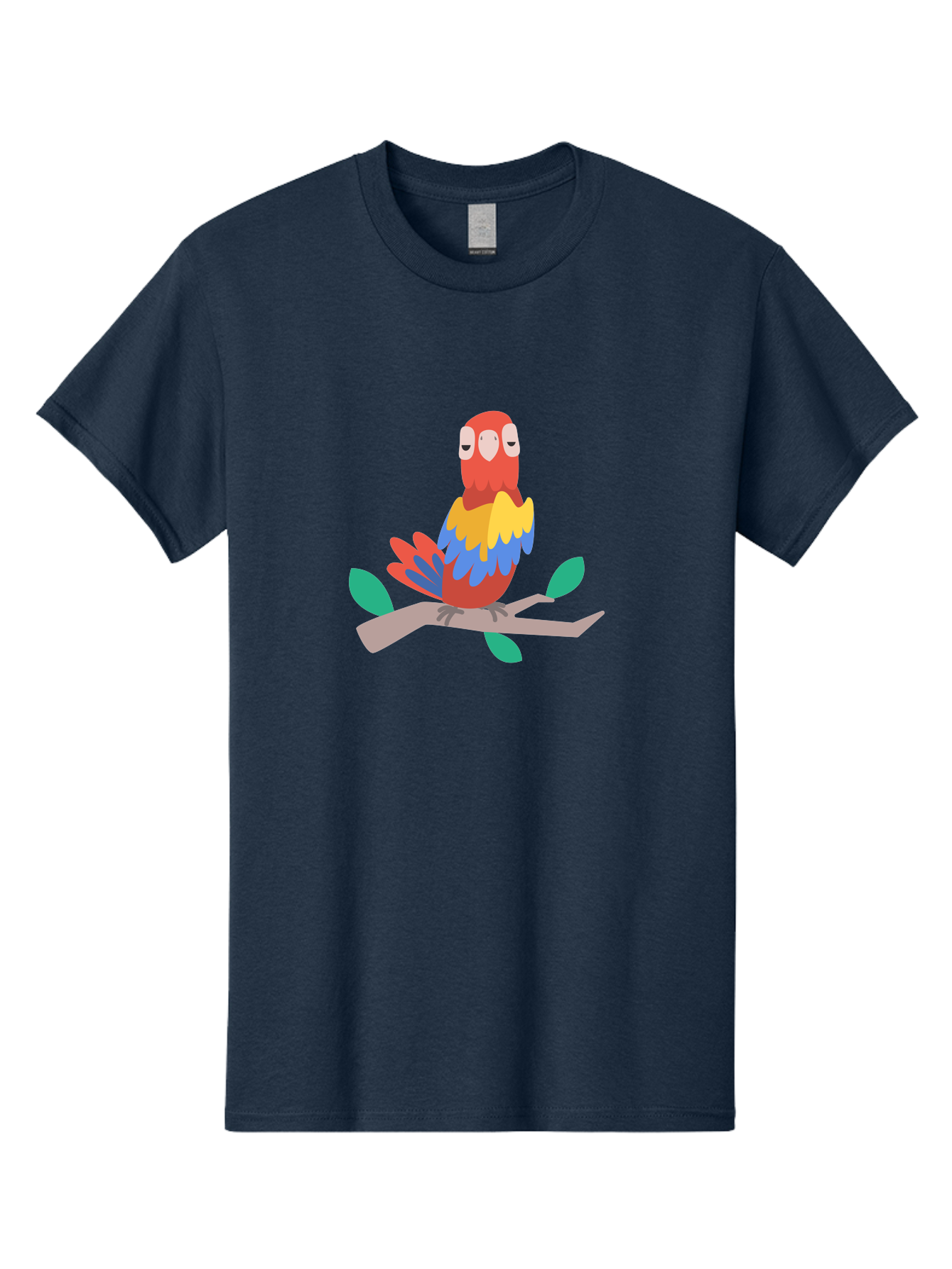 Colorful-Parrot Men'S Graphic Tee, 100% Cotton, Comfortable Casual Summer Wear, Machine Washable, Cartoon Parrot, Vibrant Plumage, Red, Blue, Yellow Feathers, Sitting On Branch, Leaves, Tropical Bird, Playful Illustration, Digital Art, Aab825