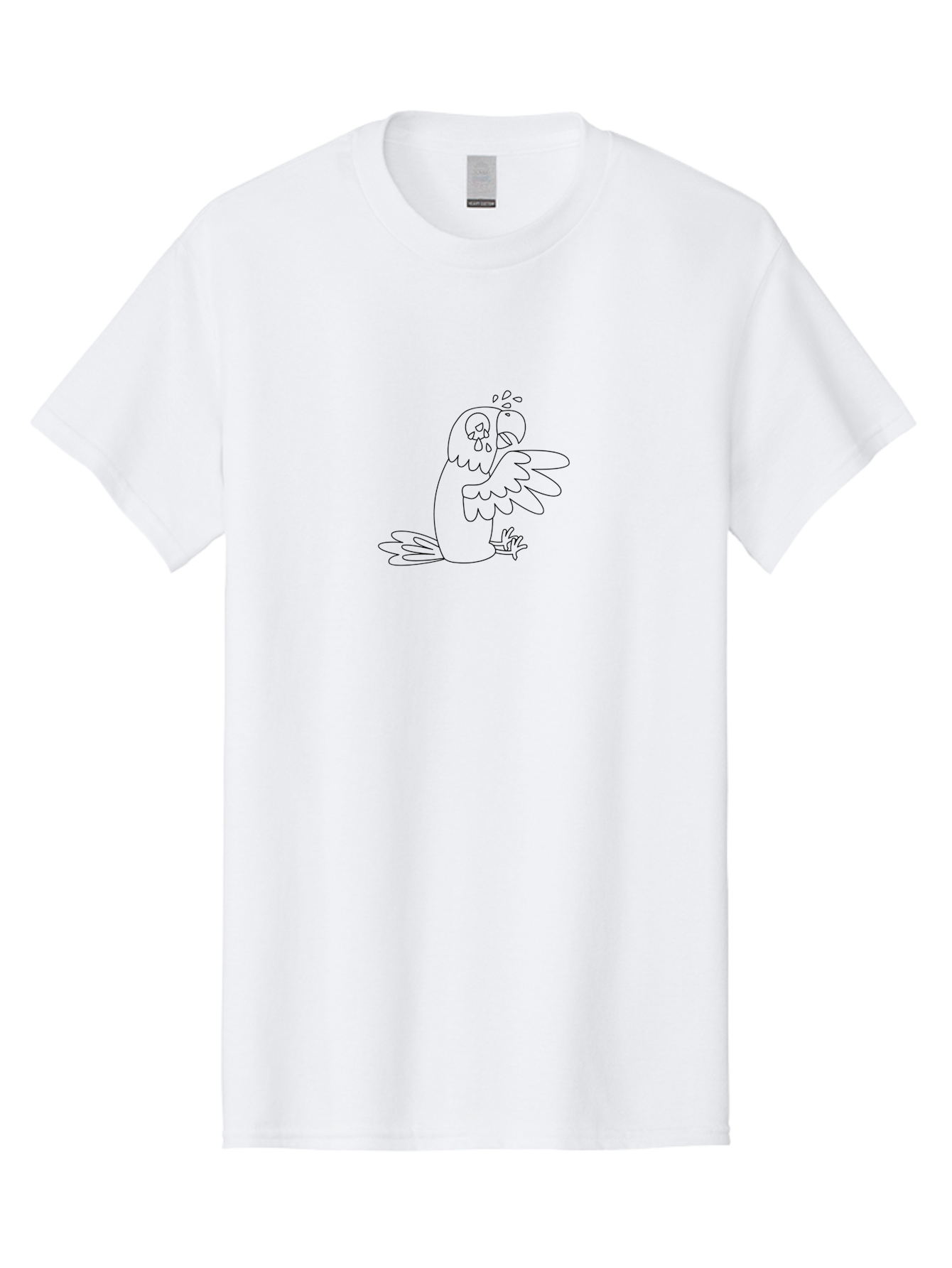 Crying-Parrot-1 Men'S Graphic Tee, 100% Cotton, Comfortable Casual Summer Wear, Machine Washable, Sad Parrot, Crying Bird, Emotional Animal, Distressed Pet, Sorrowful Creature, Tears Falling, Black And White Illustration, Simple Line Art, Aab826