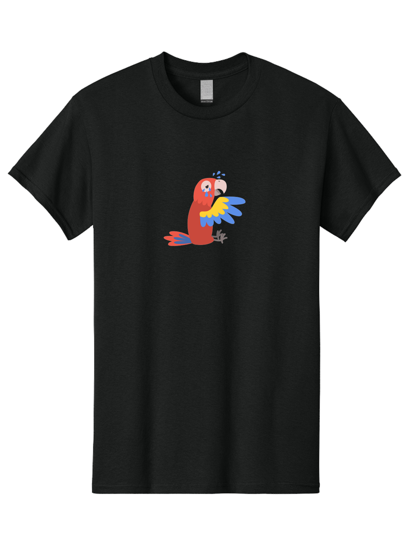 Crying-Parrot Men'S Graphic Tee, 100% Cotton, Comfortable Casual Summer Wear, Machine Washable, Sad Parrot, Crying Bird, Vibrant Feathers, Colorful Wings, Emotional Expression, Cartoon Style, Blue Tears, Yellow And Blue Wings, Red Plumage Aab828