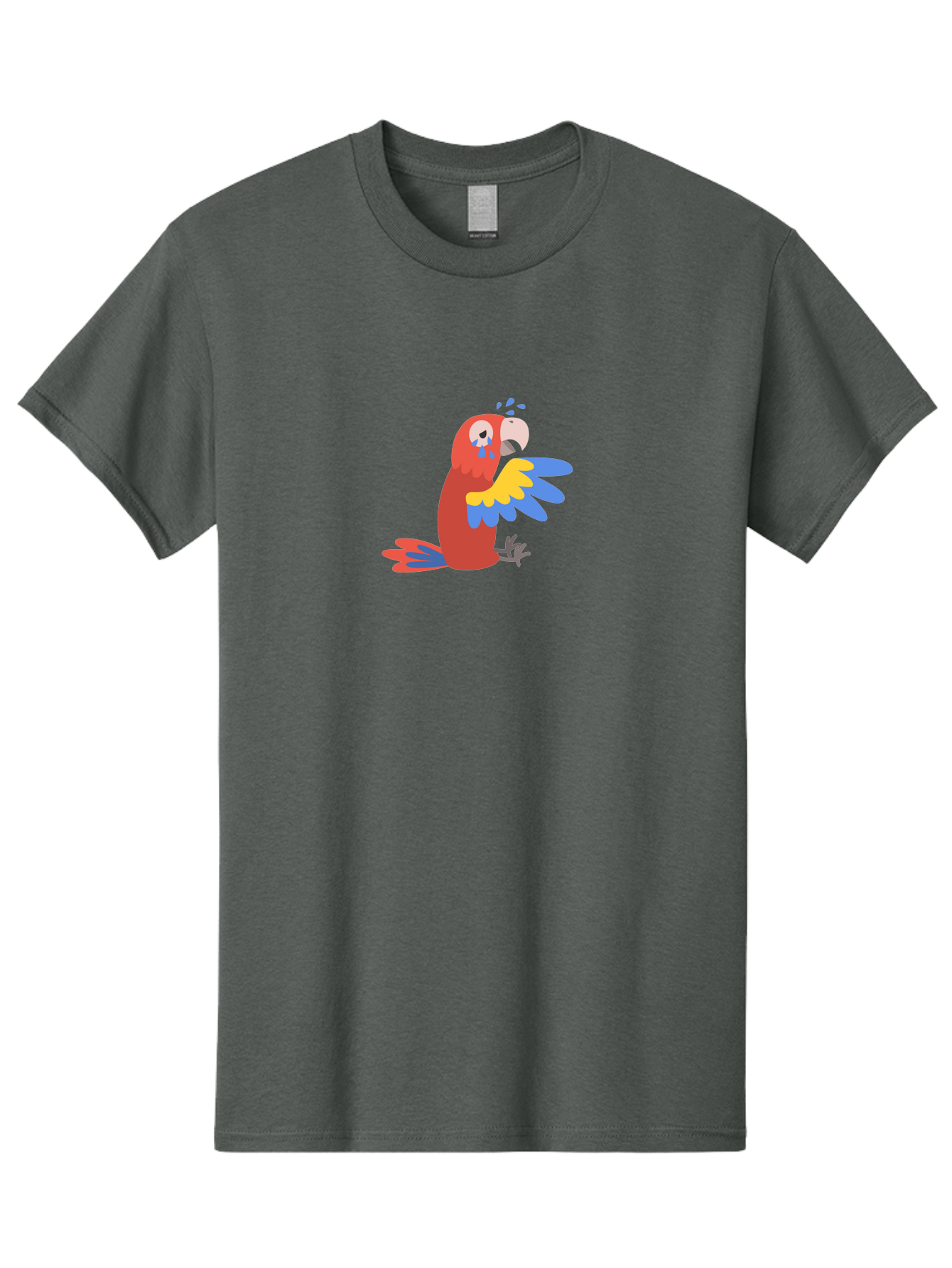 Crying-Parrot Men'S Graphic Tee, 100% Cotton, Comfortable Casual Summer Wear, Machine Washable, Sad Parrot, Crying Bird, Vibrant Feathers, Colorful Wings, Emotional Expression, Cartoon Style, Blue Tears, Yellow And Blue Wings, Red Plumage Aab828