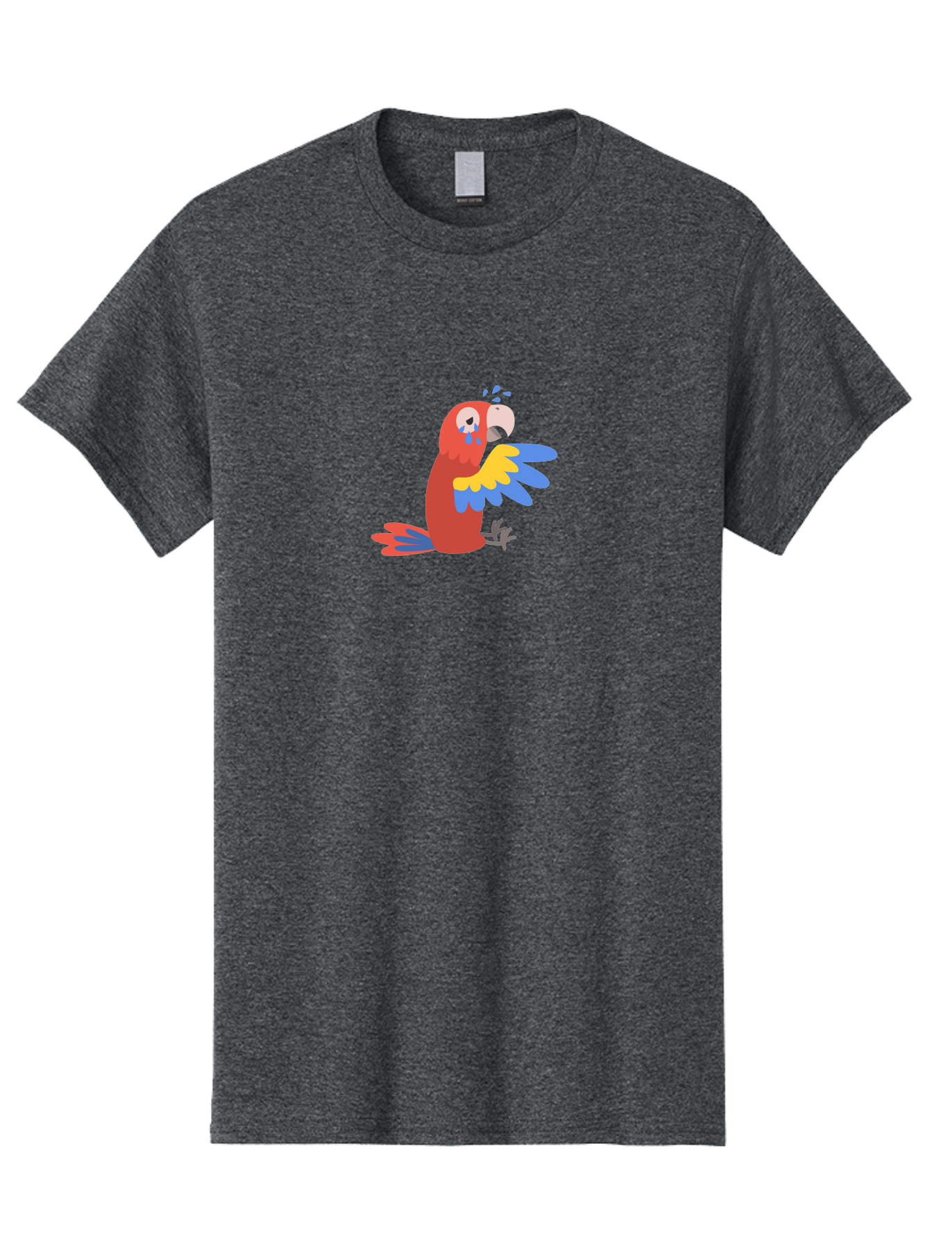 Crying-Parrot Men'S Graphic Tee, 100% Cotton, Comfortable Casual Summer Wear, Machine Washable, Sad Parrot, Crying Bird, Vibrant Feathers, Colorful Wings, Emotional Expression, Cartoon Style, Blue Tears, Yellow And Blue Wings, Red Plumage Aab828