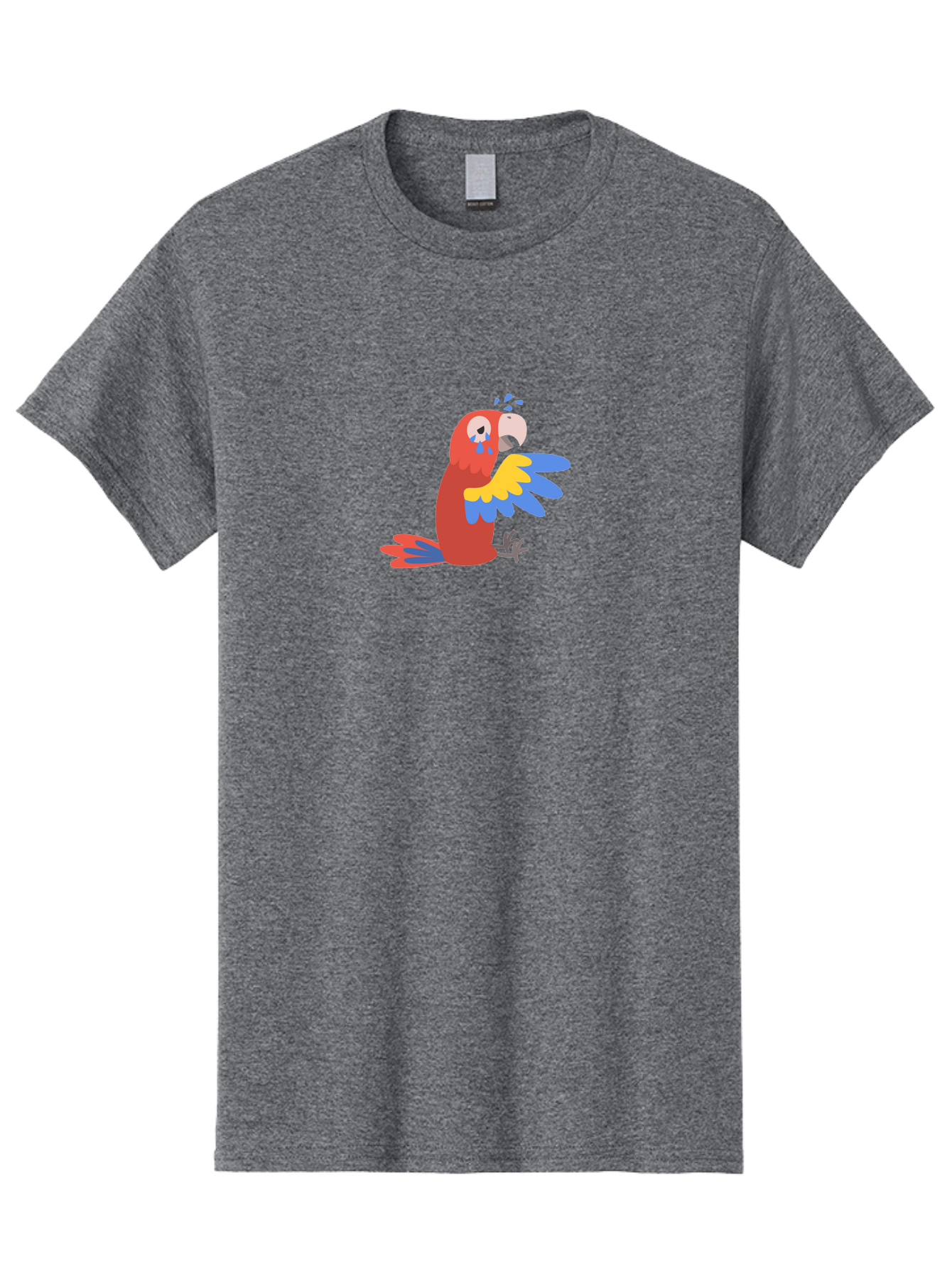 Crying-Parrot Men'S Graphic Tee, 100% Cotton, Comfortable Casual Summer Wear, Machine Washable, Sad Parrot, Crying Bird, Vibrant Feathers, Colorful Wings, Emotional Expression, Cartoon Style, Blue Tears, Yellow And Blue Wings, Red Plumage Aab828
