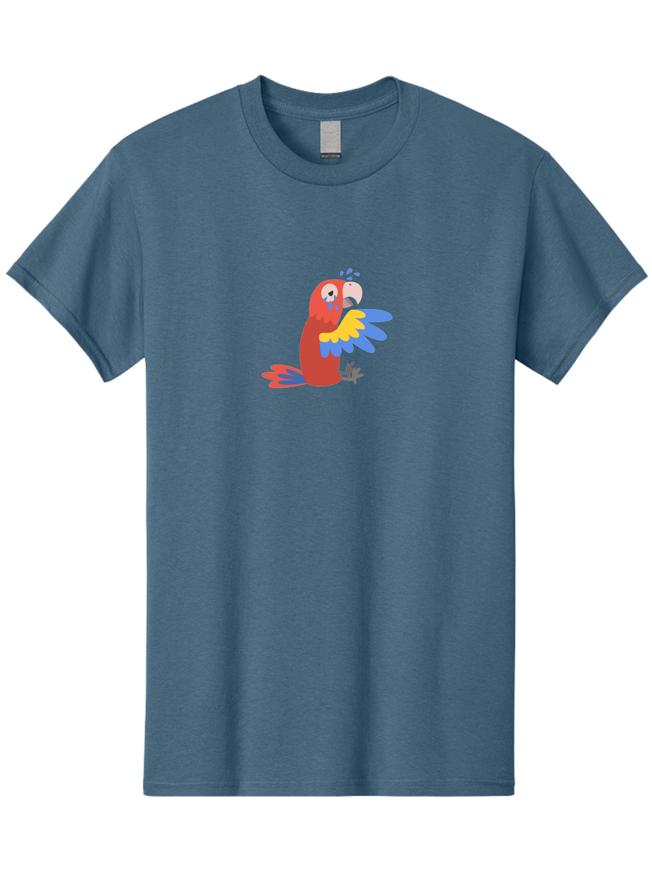Crying-Parrot Men'S Graphic Tee, 100% Cotton, Comfortable Casual Summer Wear, Machine Washable, Sad Parrot, Crying Bird, Vibrant Feathers, Colorful Wings, Emotional Expression, Cartoon Style, Blue Tears, Yellow And Blue Wings, Red Plumage Aab828