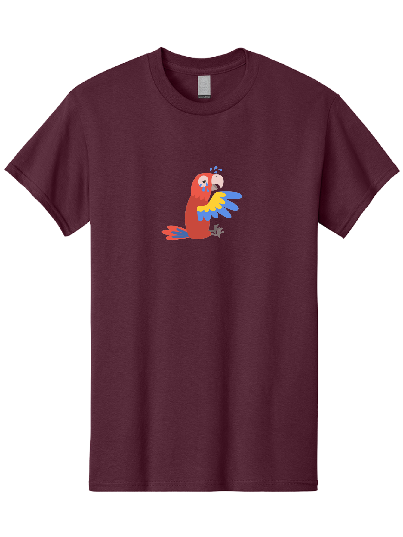 Crying-Parrot Men'S Graphic Tee, 100% Cotton, Comfortable Casual Summer Wear, Machine Washable, Sad Parrot, Crying Bird, Vibrant Feathers, Colorful Wings, Emotional Expression, Cartoon Style, Blue Tears, Yellow And Blue Wings, Red Plumage Aab828