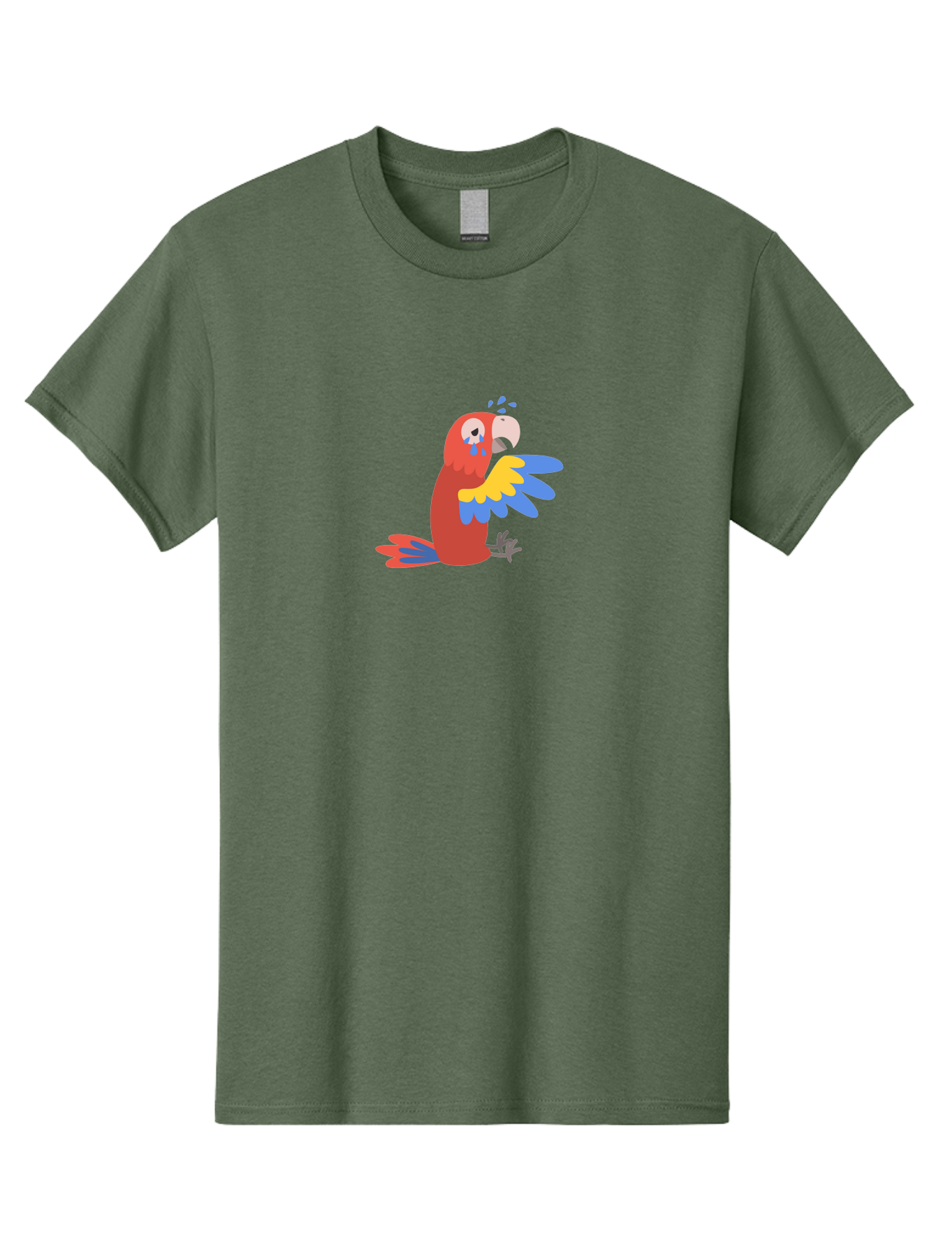 Crying-Parrot Men'S Graphic Tee, 100% Cotton, Comfortable Casual Summer Wear, Machine Washable, Sad Parrot, Crying Bird, Vibrant Feathers, Colorful Wings, Emotional Expression, Cartoon Style, Blue Tears, Yellow And Blue Wings, Red Plumage Aab828