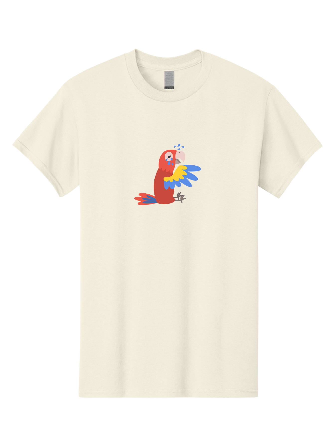 Crying-Parrot Men'S Graphic Tee, 100% Cotton, Comfortable Casual Summer Wear, Machine Washable, Sad Parrot, Crying Bird, Vibrant Feathers, Colorful Wings, Emotional Expression, Cartoon Style, Blue Tears, Yellow And Blue Wings, Red Plumage Aab828