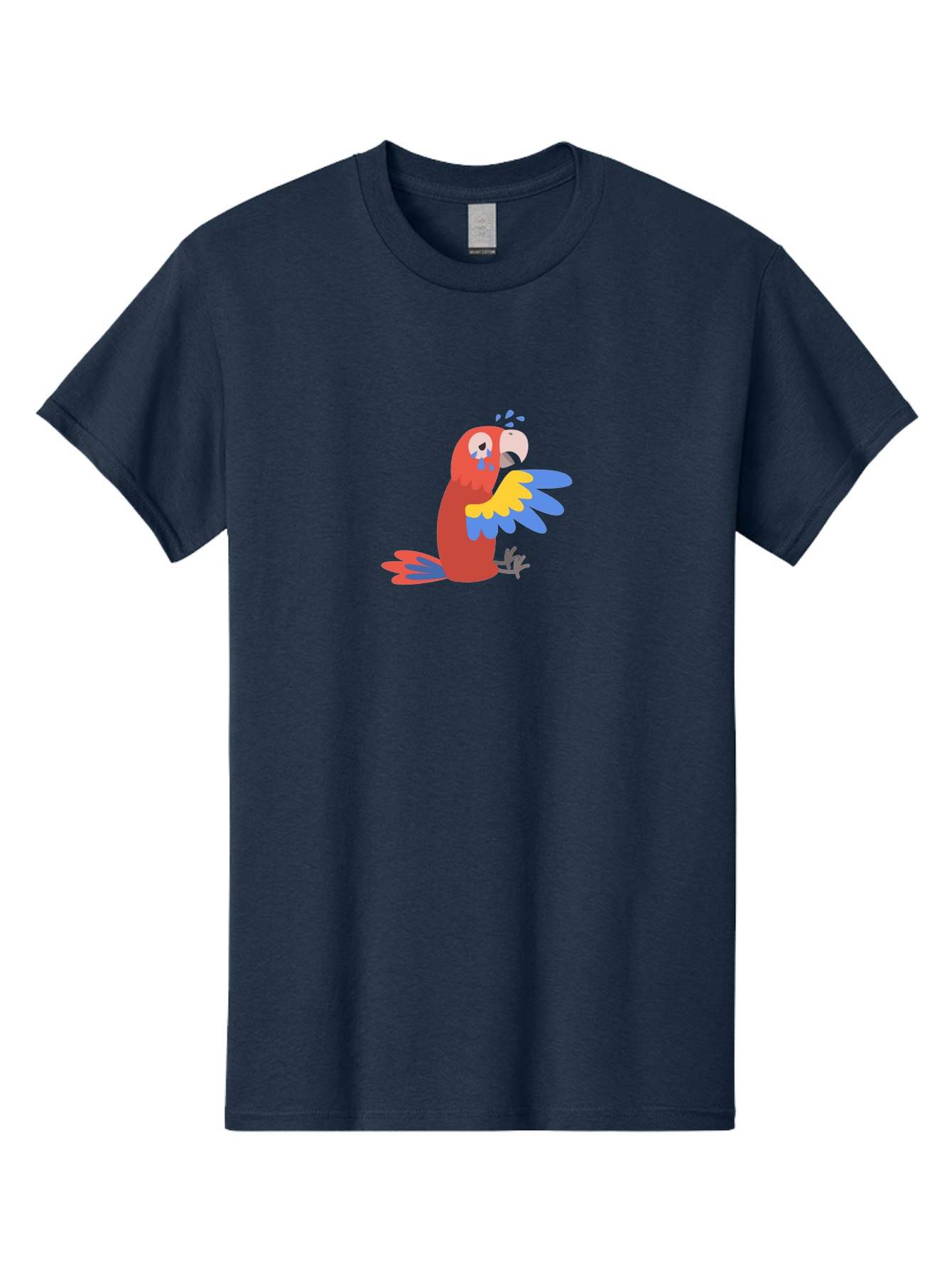 Crying-Parrot Men'S Graphic Tee, 100% Cotton, Comfortable Casual Summer Wear, Machine Washable, Sad Parrot, Crying Bird, Vibrant Feathers, Colorful Wings, Emotional Expression, Cartoon Style, Blue Tears, Yellow And Blue Wings, Red Plumage Aab828