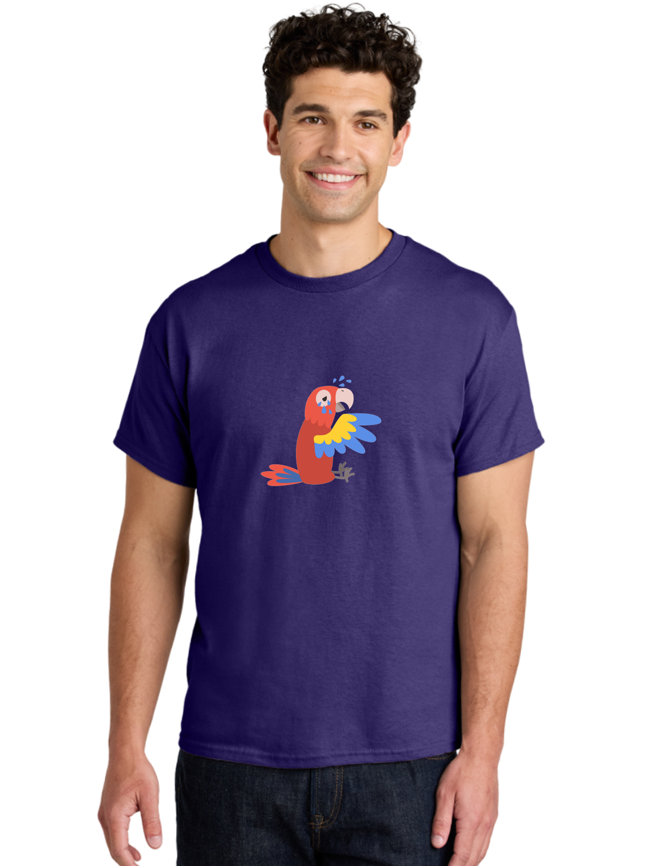 Crying-Parrot Men'S Graphic Tee, 100% Cotton, Comfortable Casual Summer Wear, Machine Washable, Sad Parrot, Crying Bird, Vibrant Feathers, Colorful Wings, Emotional Expression, Cartoon Style, Blue Tears, Yellow And Blue Wings, Red Plumage Aab828