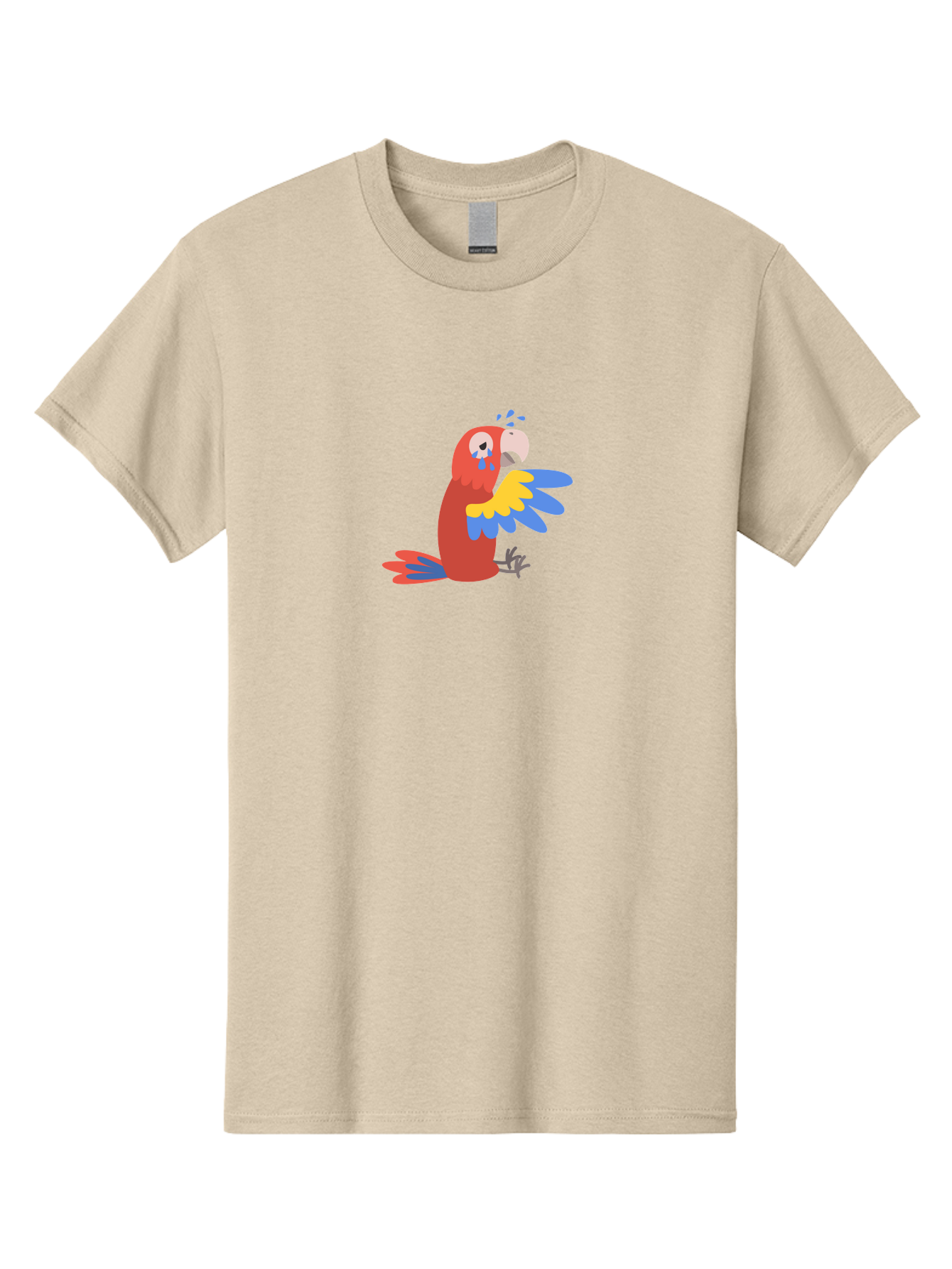 Crying-Parrot Men'S Graphic Tee, 100% Cotton, Comfortable Casual Summer Wear, Machine Washable, Sad Parrot, Crying Bird, Vibrant Feathers, Colorful Wings, Emotional Expression, Cartoon Style, Blue Tears, Yellow And Blue Wings, Red Plumage Aab828