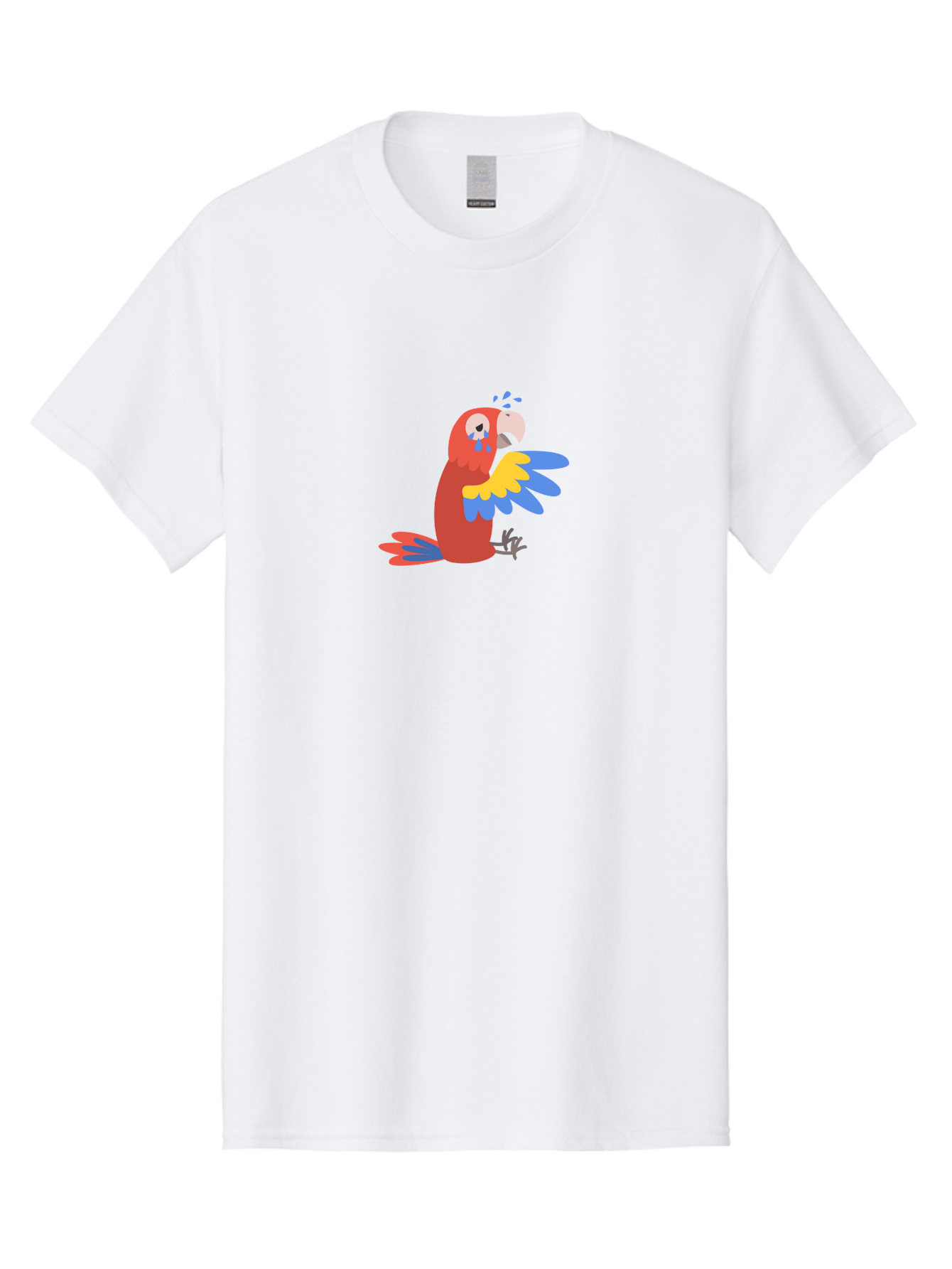 Crying-Parrot Men'S Graphic Tee, 100% Cotton, Comfortable Casual Summer Wear, Machine Washable, Sad Parrot, Crying Bird, Vibrant Feathers, Colorful Wings, Emotional Expression, Cartoon Style, Blue Tears, Yellow And Blue Wings, Red Plumage Aab828