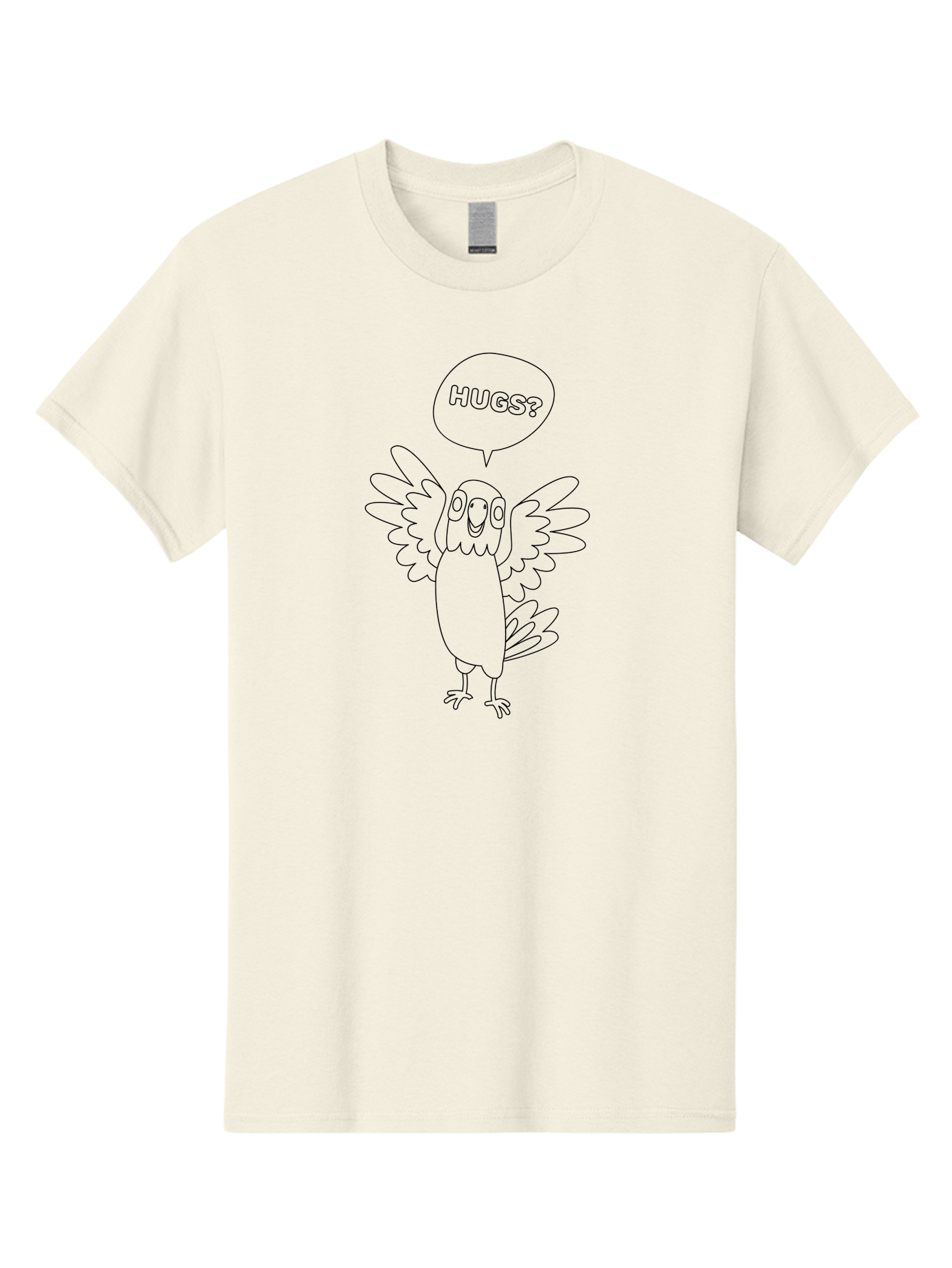 Hugs-1 Men'S Graphic Tee, 100% Cotton, Comfortable Casual Summer Wear, Machine Washable, Happy Bird, Cute Parrot, Friendly Animal, Bird Asking For Affection, Cartoon Character, Simple Line Art, Hugs Request, Lovable Creature, Aab830
