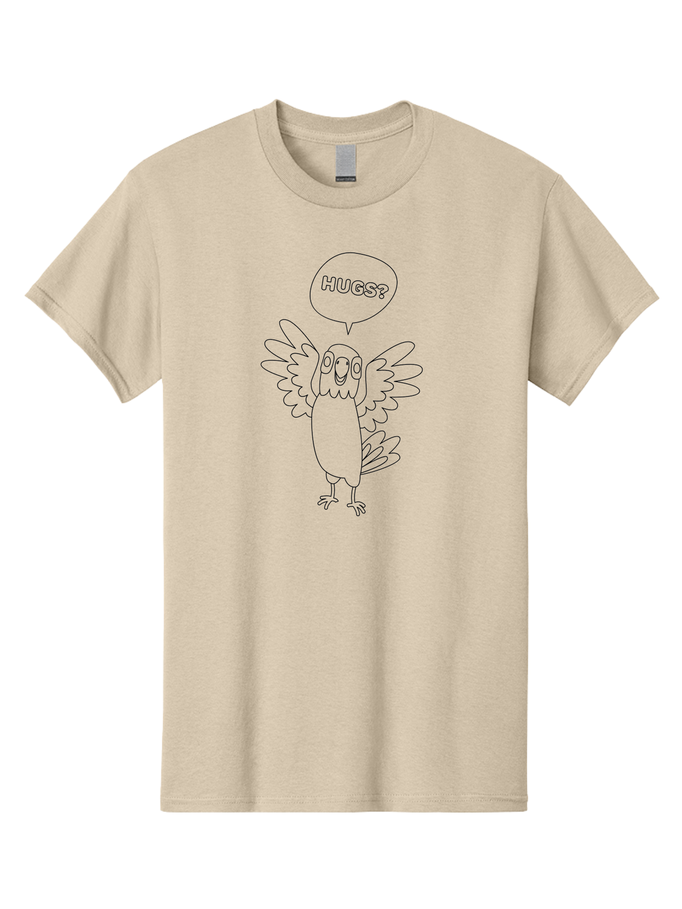 Hugs-1 Men'S Graphic Tee, 100% Cotton, Comfortable Casual Summer Wear, Machine Washable, Happy Bird, Cute Parrot, Friendly Animal, Bird Asking For Affection, Cartoon Character, Simple Line Art, Hugs Request, Lovable Creature, Aab830