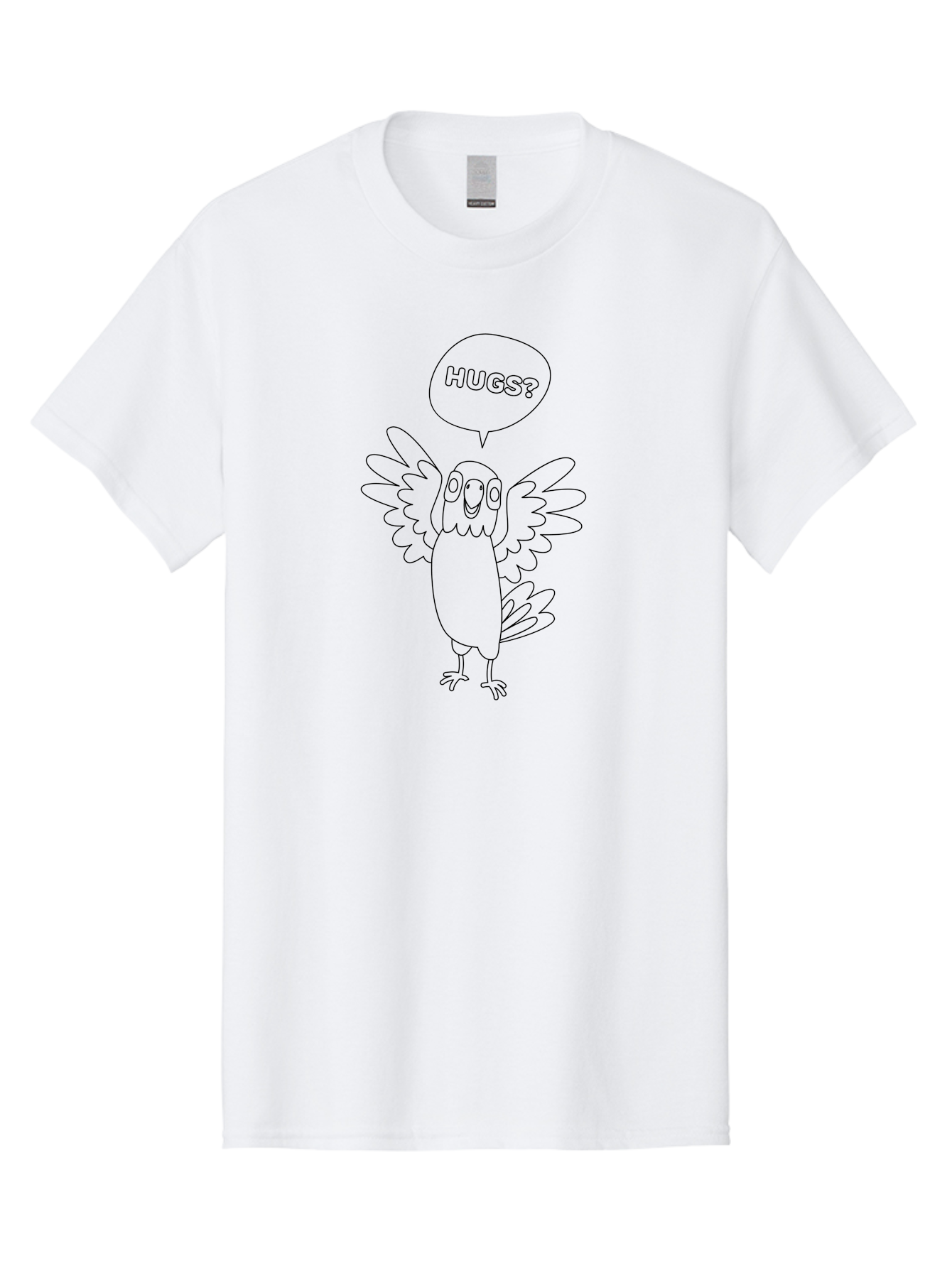 Hugs-1 Men'S Graphic Tee, 100% Cotton, Comfortable Casual Summer Wear, Machine Washable, Happy Bird, Cute Parrot, Friendly Animal, Bird Asking For Affection, Cartoon Character, Simple Line Art, Hugs Request, Lovable Creature, Aab830