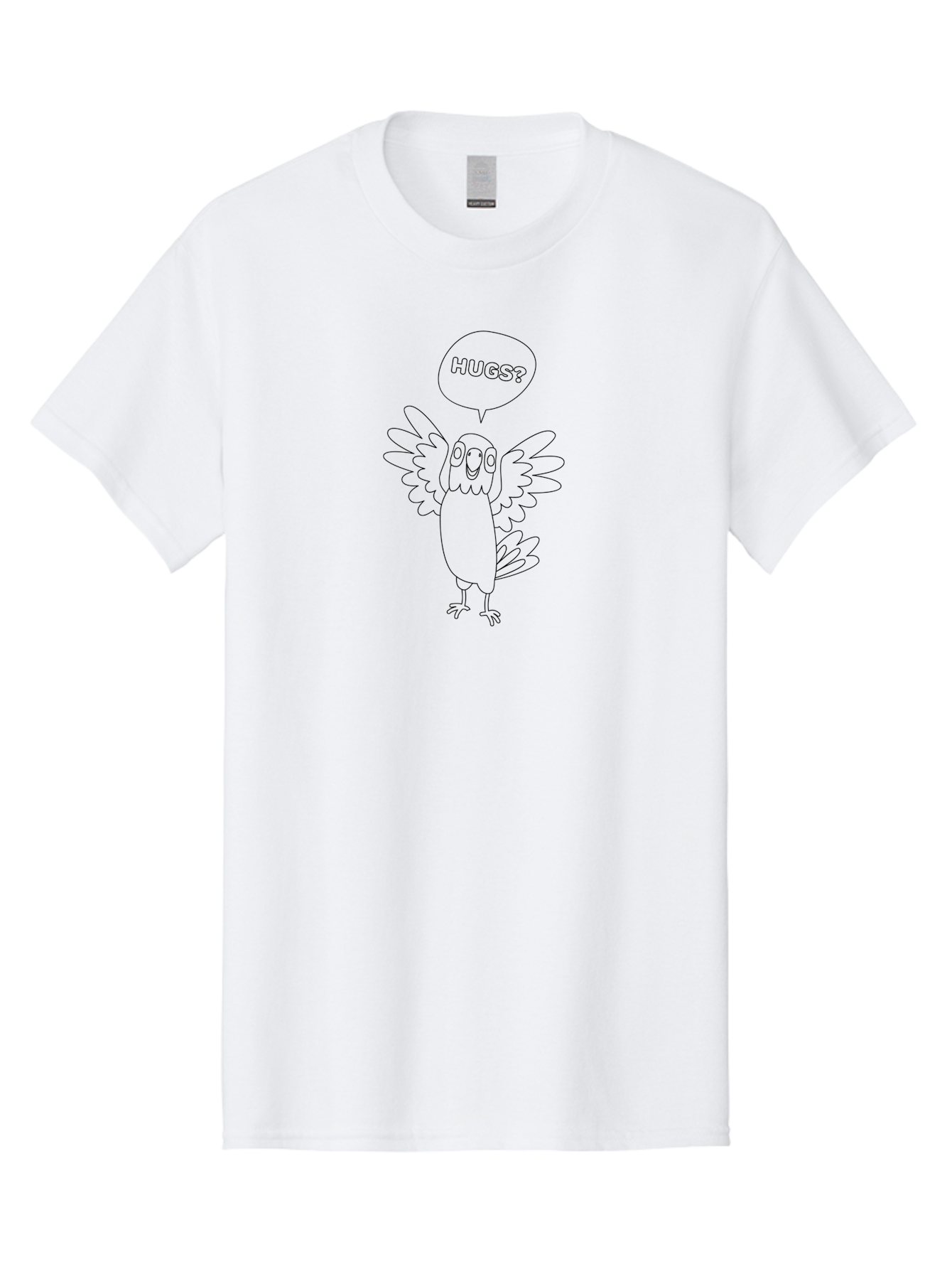 Hugs-Parrot Men'S Graphic Tee, 100% Cotton, Comfortable Casual Summer Wear, Machine Washable, Cartoon Bird, Bird Asking For Hugs, Cute Parrot, Lovable Character, Cartoon Animal, Affectionate Bird, Hugs? Aab831