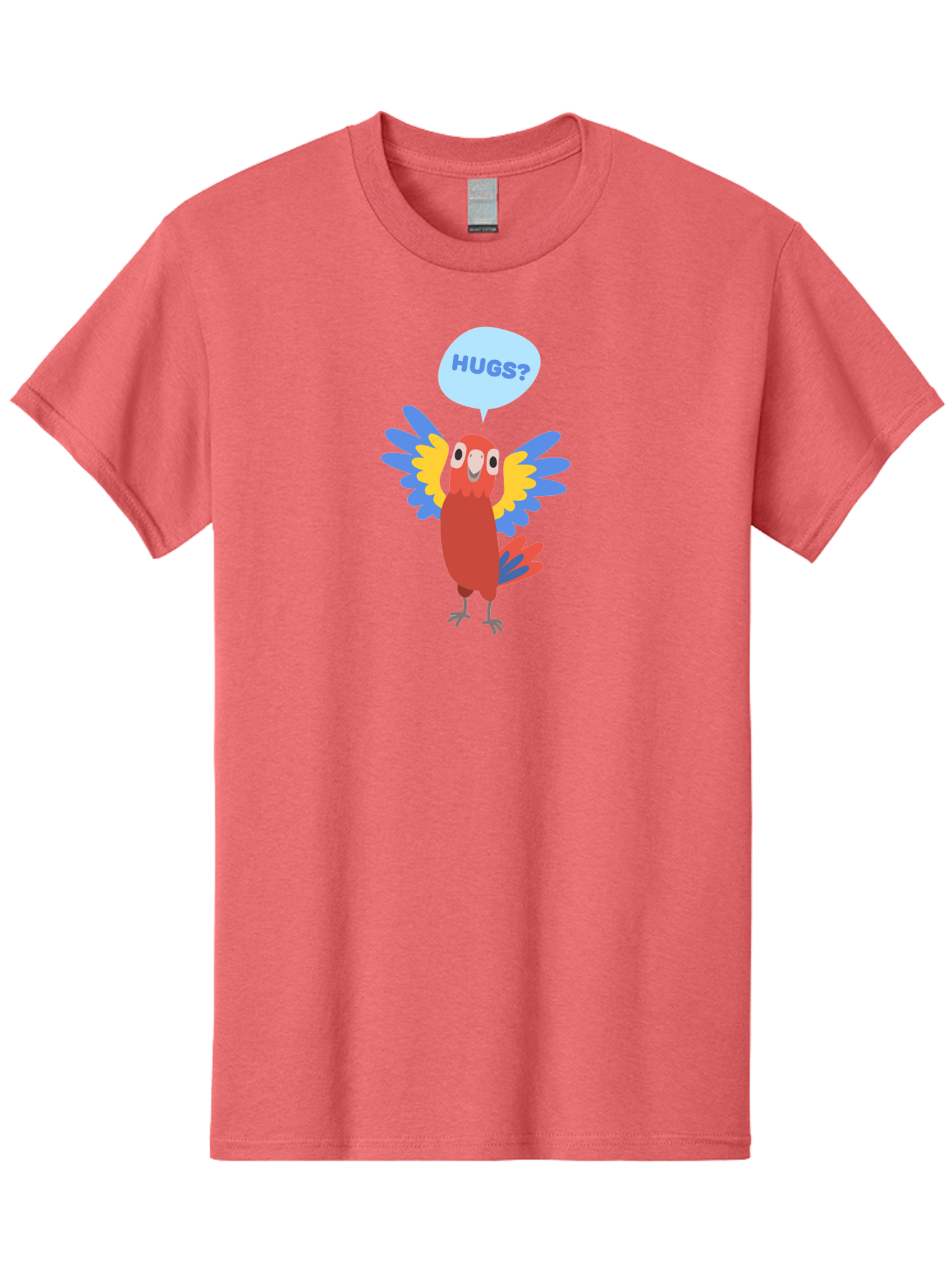 Hugs Men'S Graphic Tee, 100% Cotton, Comfortable Casual Summer Wear, Machine Washable, Cute Cartoon Parrot, Colorful Parrot, Bird Giving Hugs, Affectionate Animal, Adorable Creature, Vibrant Feathers, Friendly Parrot, Hugs, Aab832