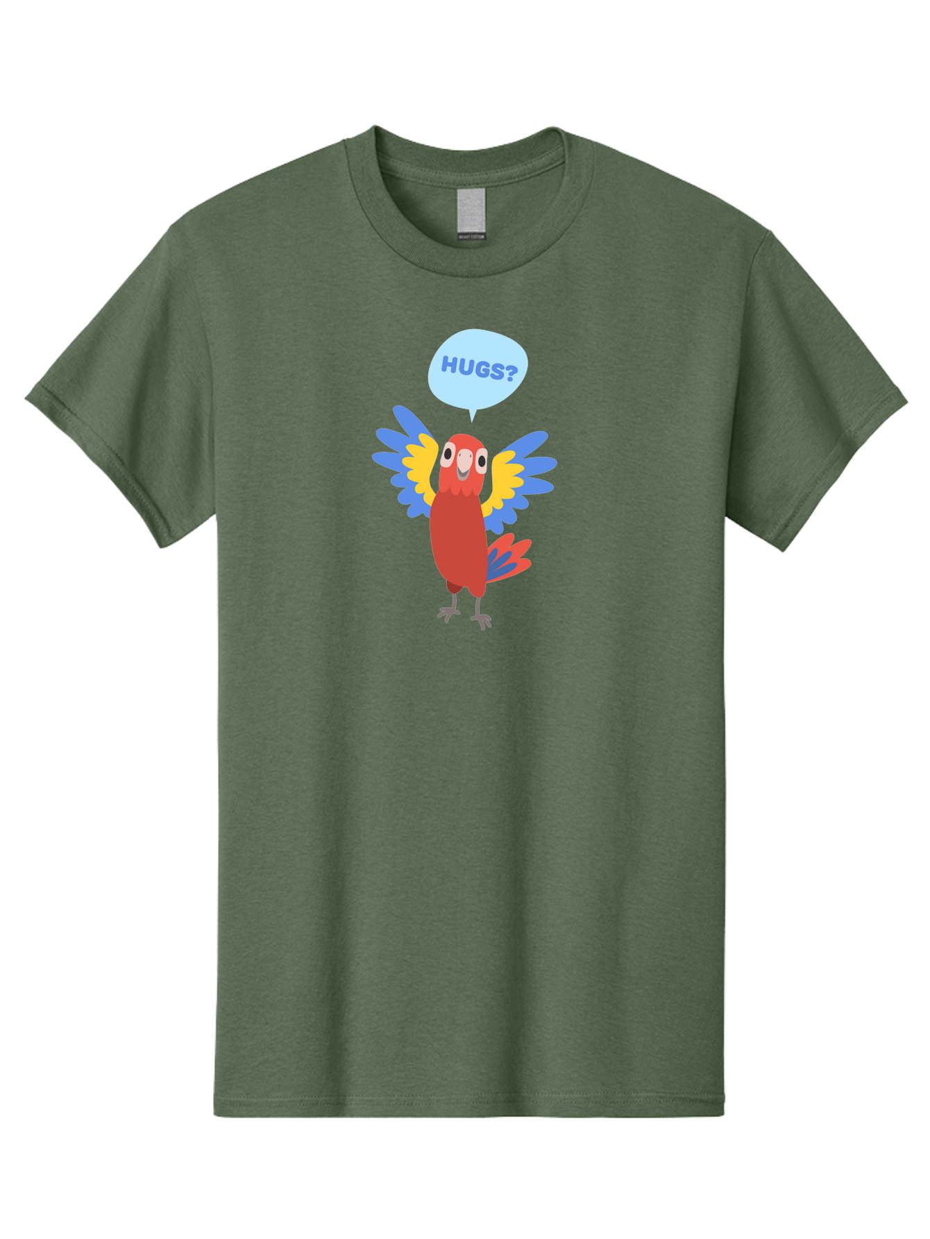 Hugs Men'S Graphic Tee, 100% Cotton, Comfortable Casual Summer Wear, Machine Washable, Cute Cartoon Parrot, Colorful Parrot, Bird Giving Hugs, Affectionate Animal, Adorable Creature, Vibrant Feathers, Friendly Parrot, Hugs, Aab832