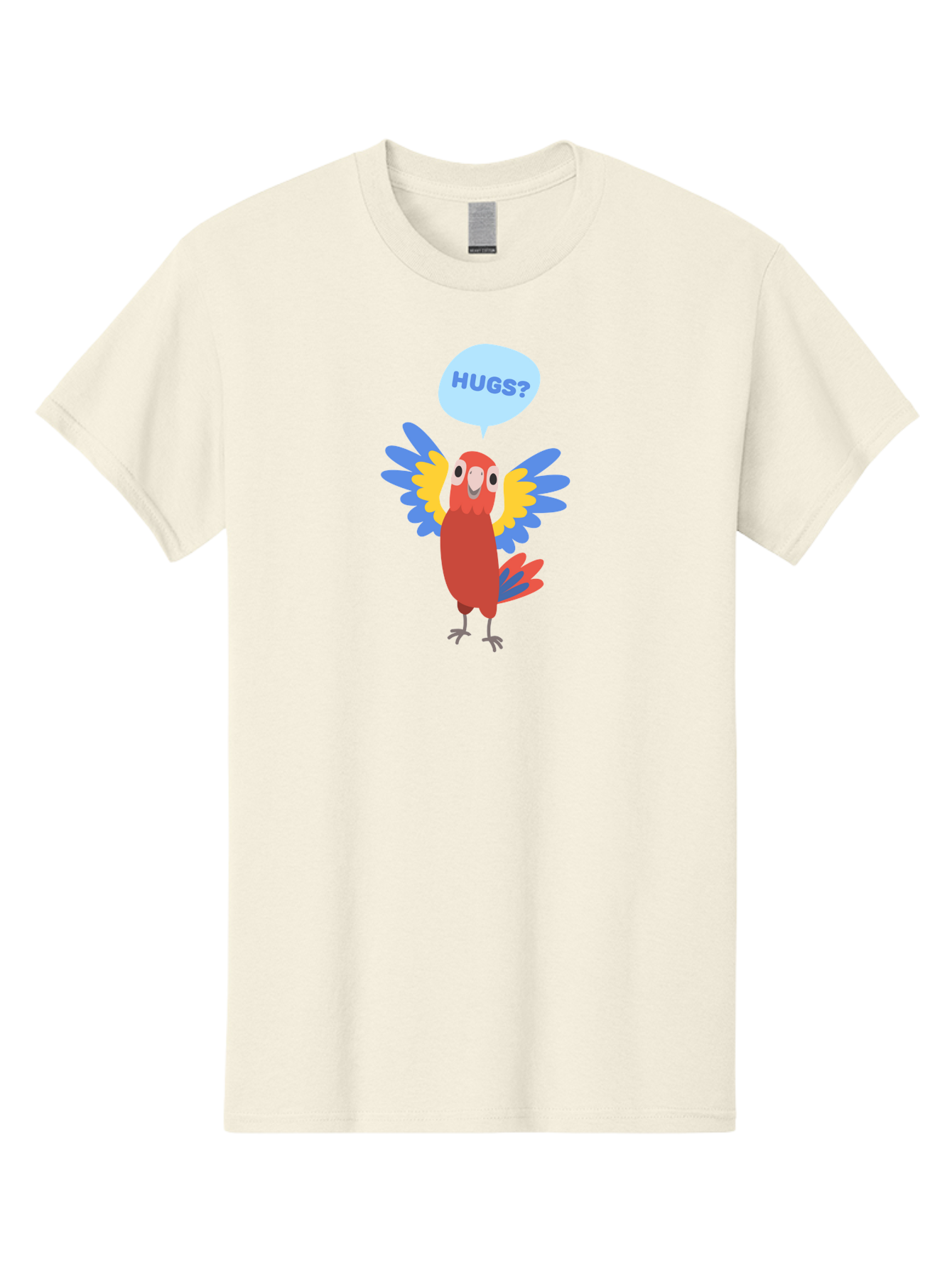 Hugs Men'S Graphic Tee, 100% Cotton, Comfortable Casual Summer Wear, Machine Washable, Cute Cartoon Parrot, Colorful Parrot, Bird Giving Hugs, Affectionate Animal, Adorable Creature, Vibrant Feathers, Friendly Parrot, Hugs, Aab832