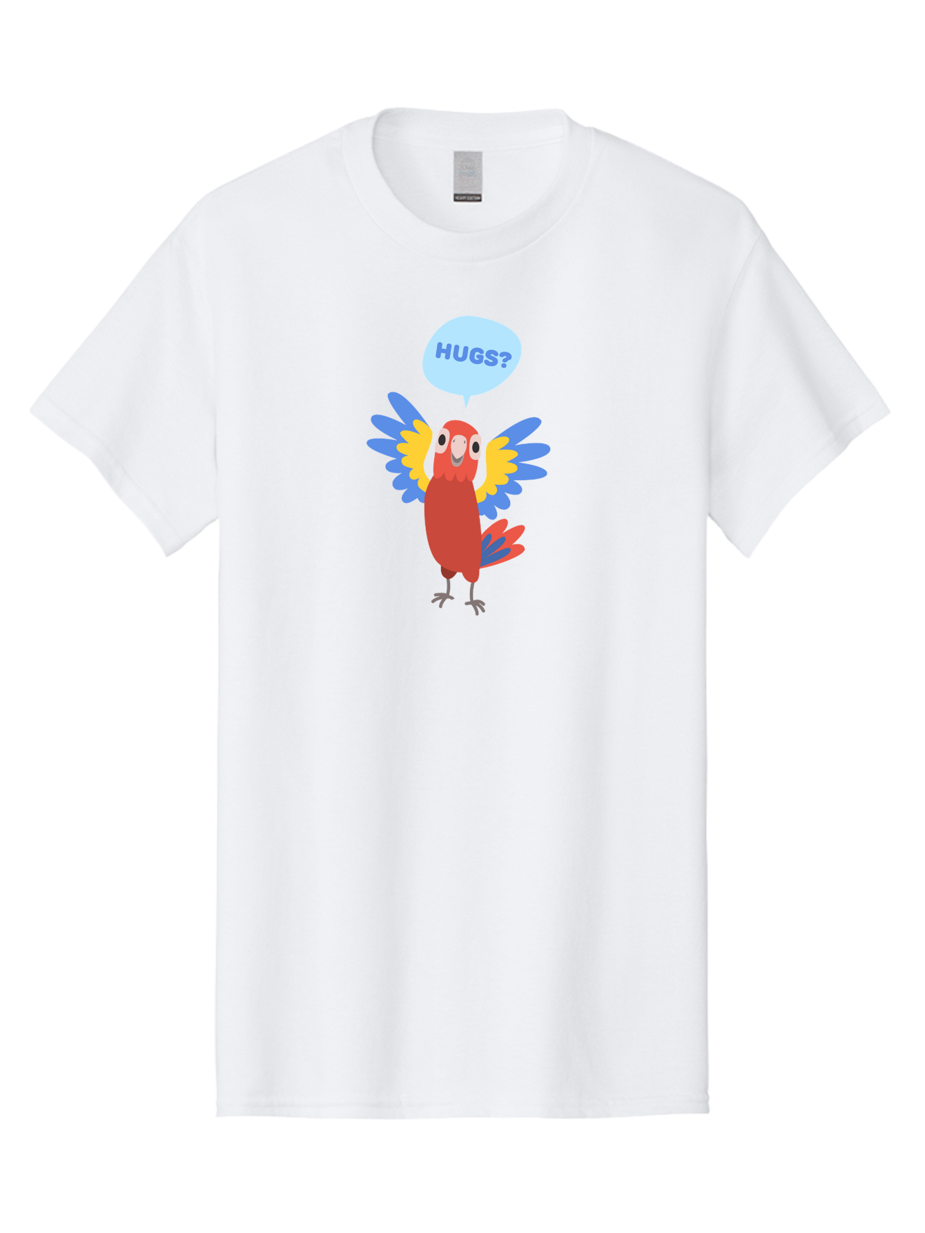 Hugs Men'S Graphic Tee, 100% Cotton, Comfortable Casual Summer Wear, Machine Washable, Cute Cartoon Parrot, Colorful Parrot, Bird Giving Hugs, Affectionate Animal, Adorable Creature, Vibrant Feathers, Friendly Parrot, Hugs, Aab832