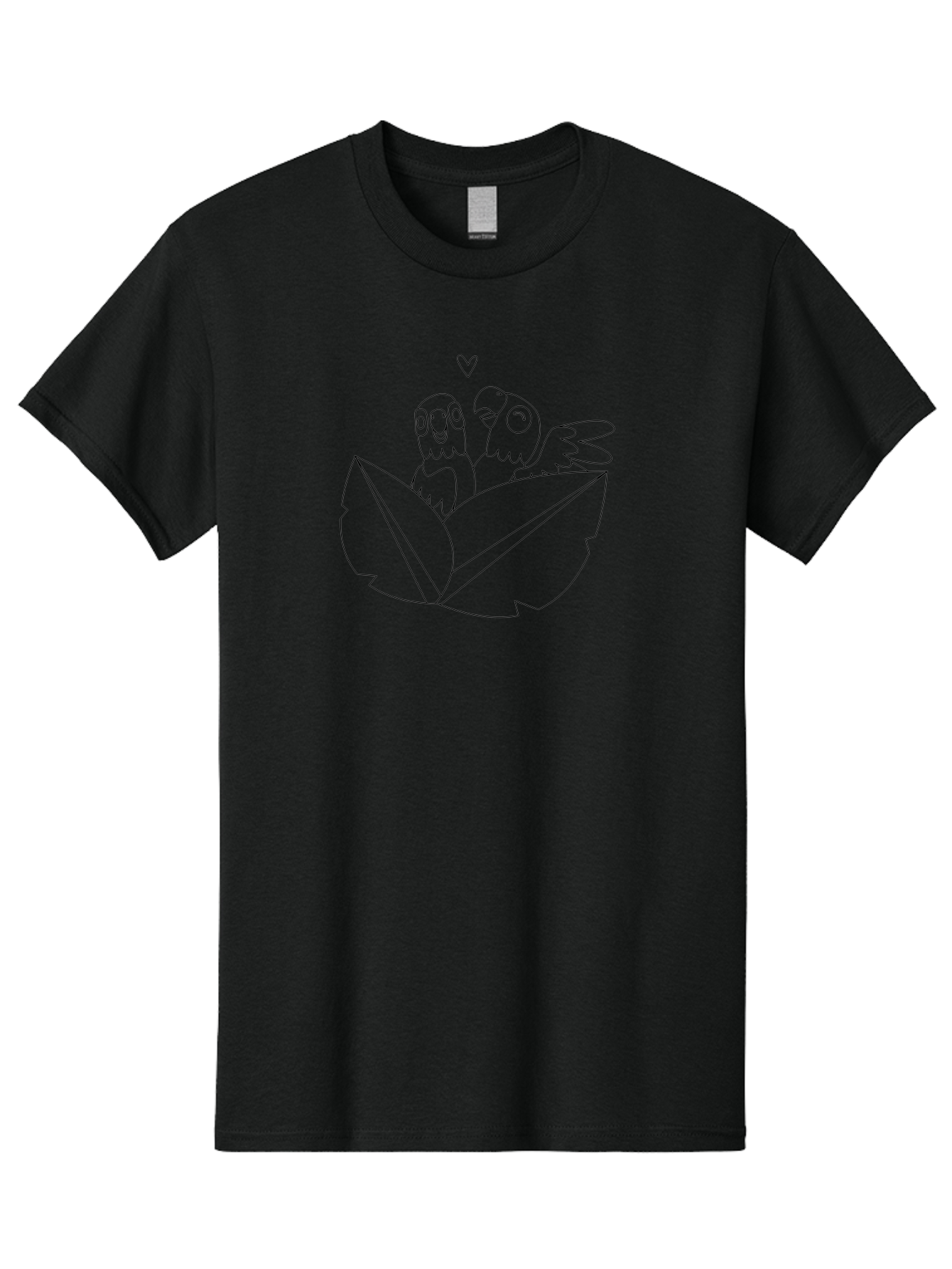 Love-Birds-1 Men'S Graphic Tee, 100% Cotton, Comfortable Casual Summer Wear, Machine Washable, Two Birds Perched On Leaves, Love Heart Symbol, Adorable Cartoon Birds, Sweet Couple, Tender Moment, Lovable Animals, Coloring Page Art Aab834