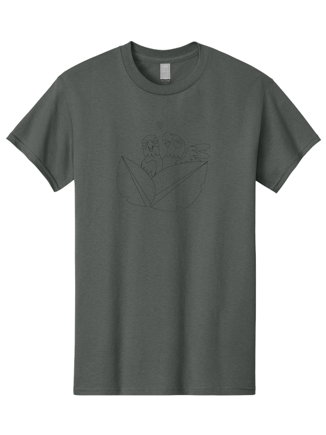 Love-Birds-1 Men'S Graphic Tee, 100% Cotton, Comfortable Casual Summer Wear, Machine Washable, Two Birds Perched On Leaves, Love Heart Symbol, Adorable Cartoon Birds, Sweet Couple, Tender Moment, Lovable Animals, Coloring Page Art Aab834