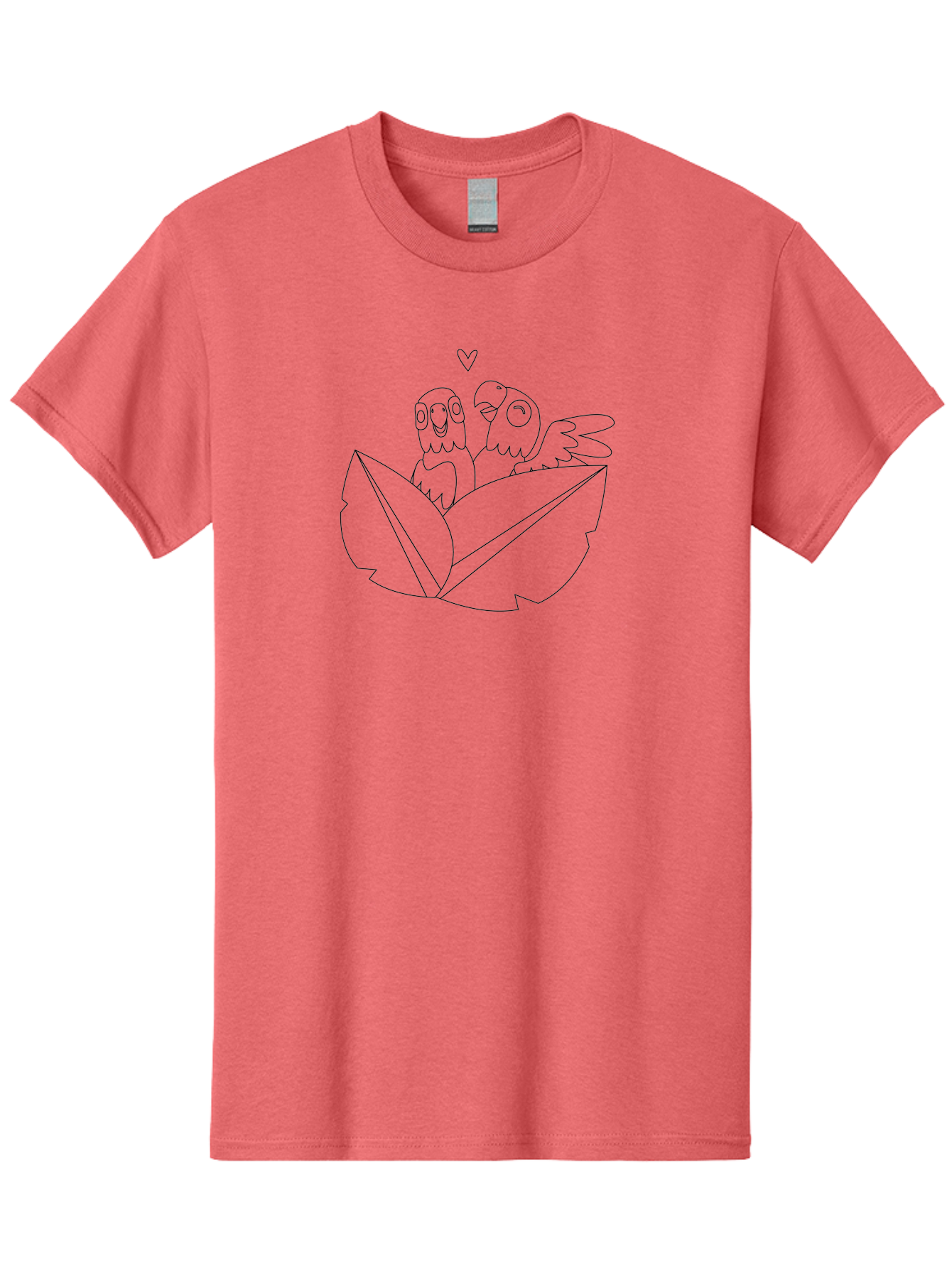 Love-Birds-1 Men'S Graphic Tee, 100% Cotton, Comfortable Casual Summer Wear, Machine Washable, Two Birds Perched On Leaves, Love Heart Symbol, Adorable Cartoon Birds, Sweet Couple, Tender Moment, Lovable Animals, Coloring Page Art Aab834