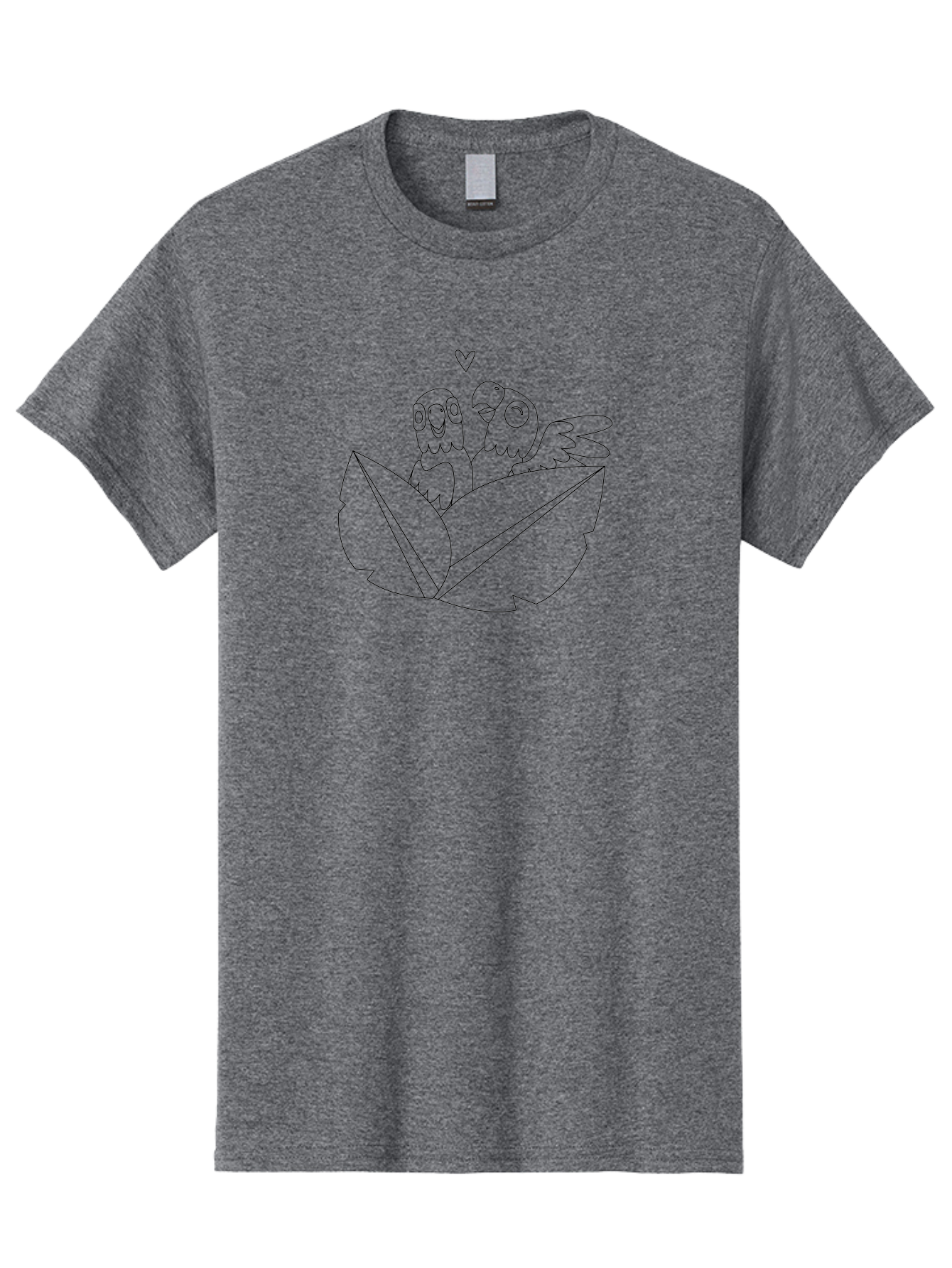 Love-Birds-1 Men'S Graphic Tee, 100% Cotton, Comfortable Casual Summer Wear, Machine Washable, Two Birds Perched On Leaves, Love Heart Symbol, Adorable Cartoon Birds, Sweet Couple, Tender Moment, Lovable Animals, Coloring Page Art Aab834