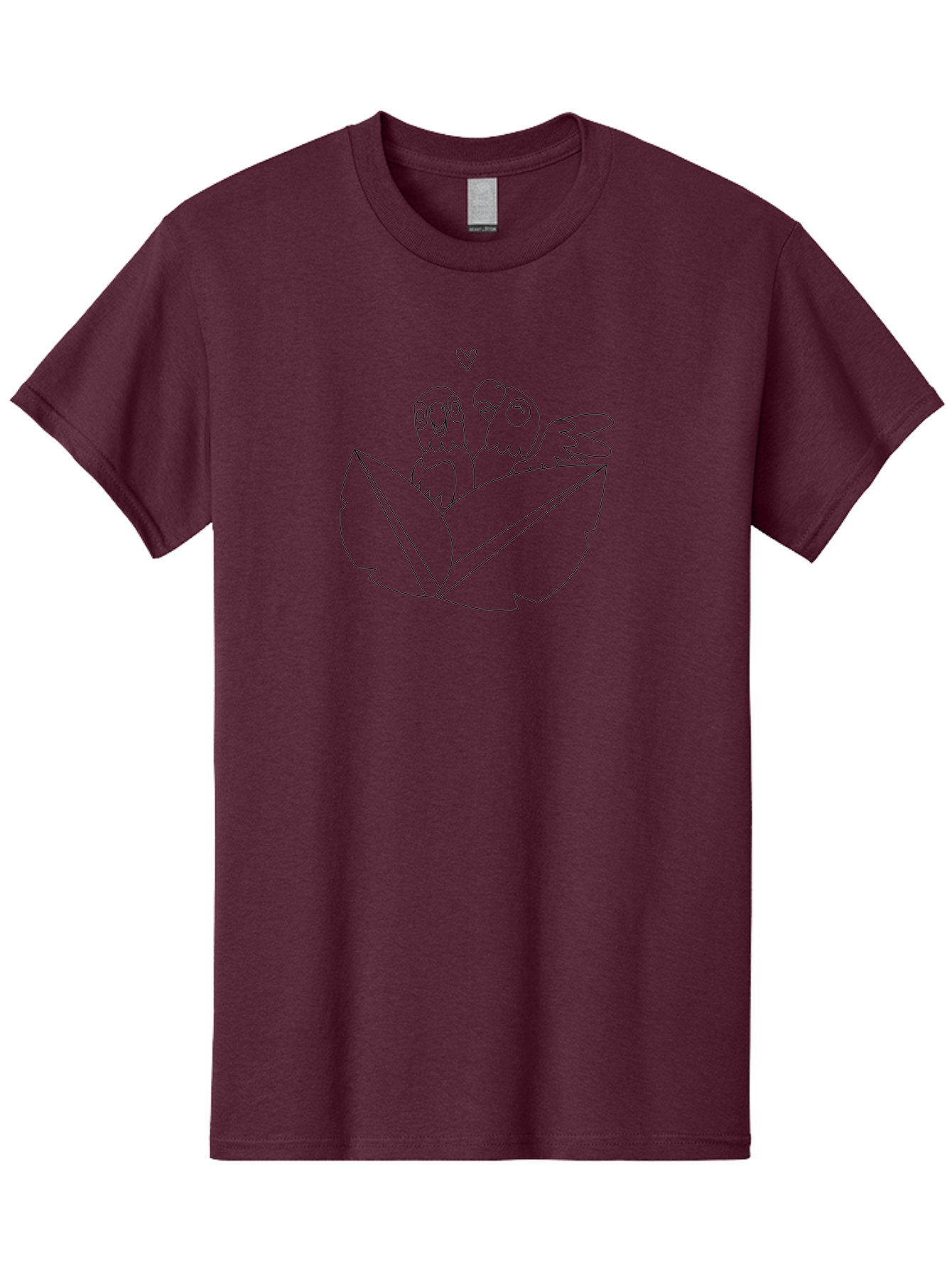 Love-Birds-1 Men'S Graphic Tee, 100% Cotton, Comfortable Casual Summer Wear, Machine Washable, Two Birds Perched On Leaves, Love Heart Symbol, Adorable Cartoon Birds, Sweet Couple, Tender Moment, Lovable Animals, Coloring Page Art Aab834