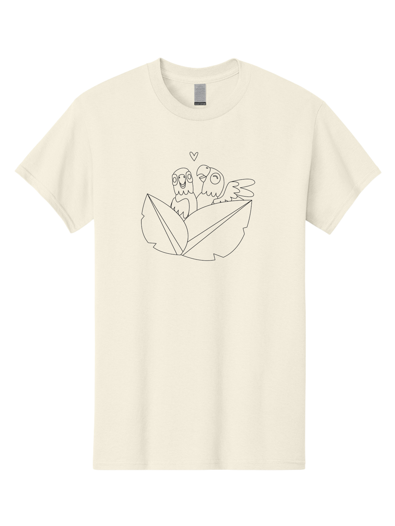 Love-Birds-1 Men'S Graphic Tee, 100% Cotton, Comfortable Casual Summer Wear, Machine Washable, Two Birds Perched On Leaves, Love Heart Symbol, Adorable Cartoon Birds, Sweet Couple, Tender Moment, Lovable Animals, Coloring Page Art Aab834