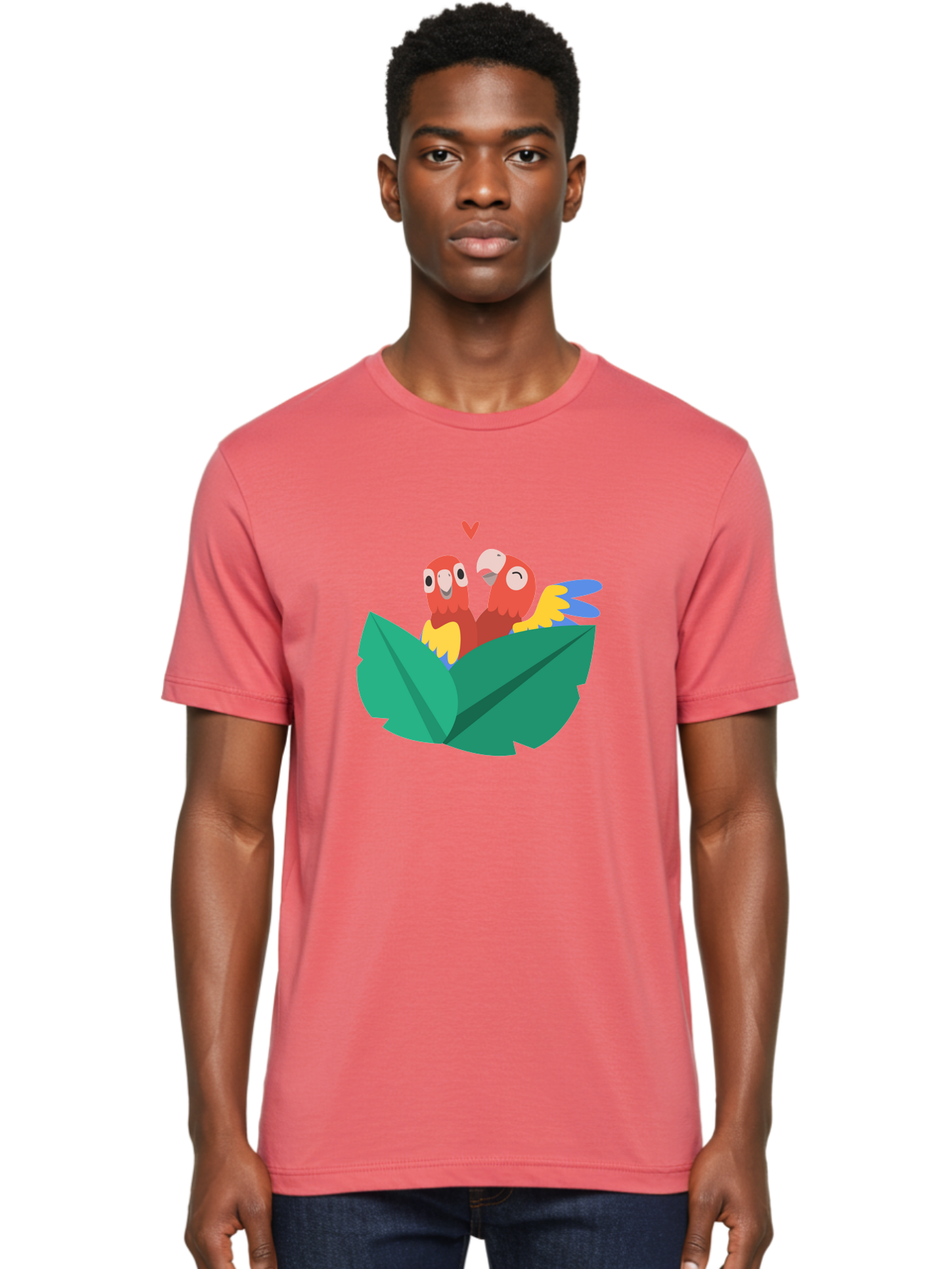 Lovebirds-Parrots Men'S Graphic Tee, 100% Cotton, Comfortable Casual Summer Wear, Machine Washable, Two Parrots, Red Parrots, Yellow And Blue Wings, Love Birds, Cartoon Parrots, Parrot Couple, Parrot Love, Bird Lovers Aab837