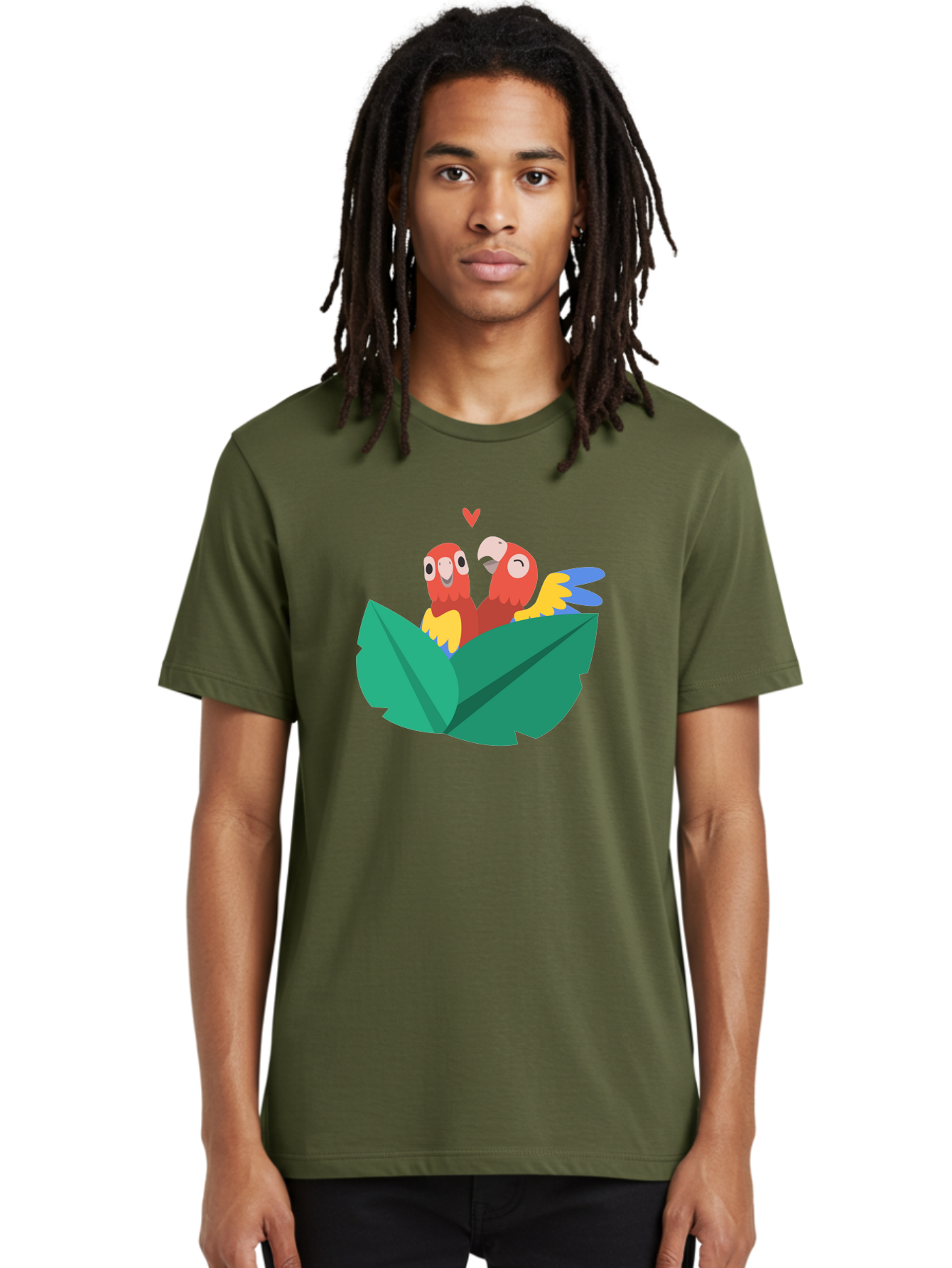 Lovebirds-Parrots Men'S Graphic Tee, 100% Cotton, Comfortable Casual Summer Wear, Machine Washable, Two Parrots, Red Parrots, Yellow And Blue Wings, Love Birds, Cartoon Parrots, Parrot Couple, Parrot Love, Bird Lovers Aab837