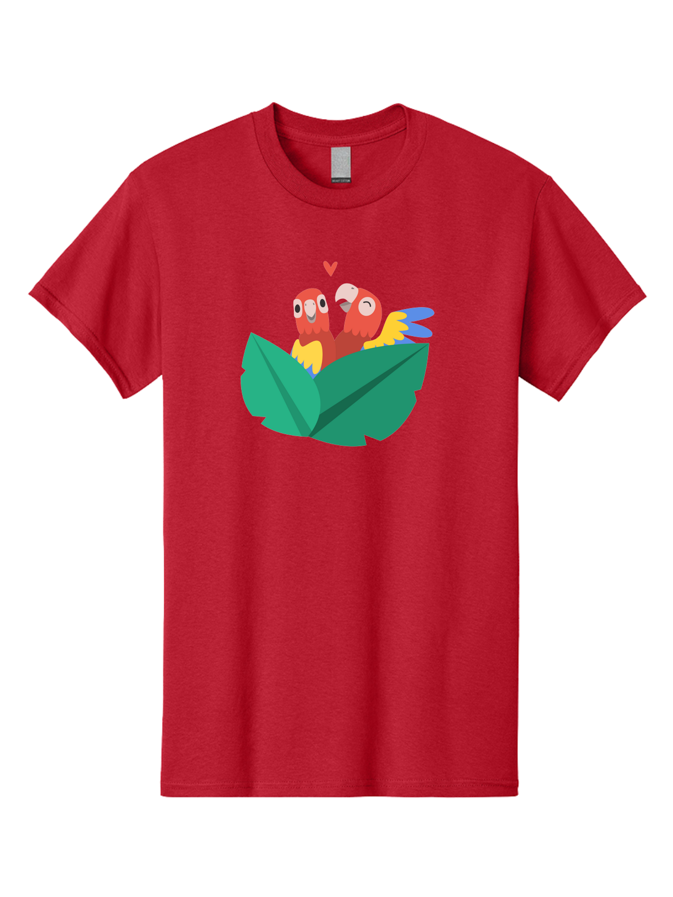 Lovebirds-Parrots Men'S Graphic Tee, 100% Cotton, Comfortable Casual Summer Wear, Machine Washable, Two Parrots, Red Parrots, Yellow And Blue Wings, Love Birds, Cartoon Parrots, Parrot Couple, Parrot Love, Bird Lovers Aab837