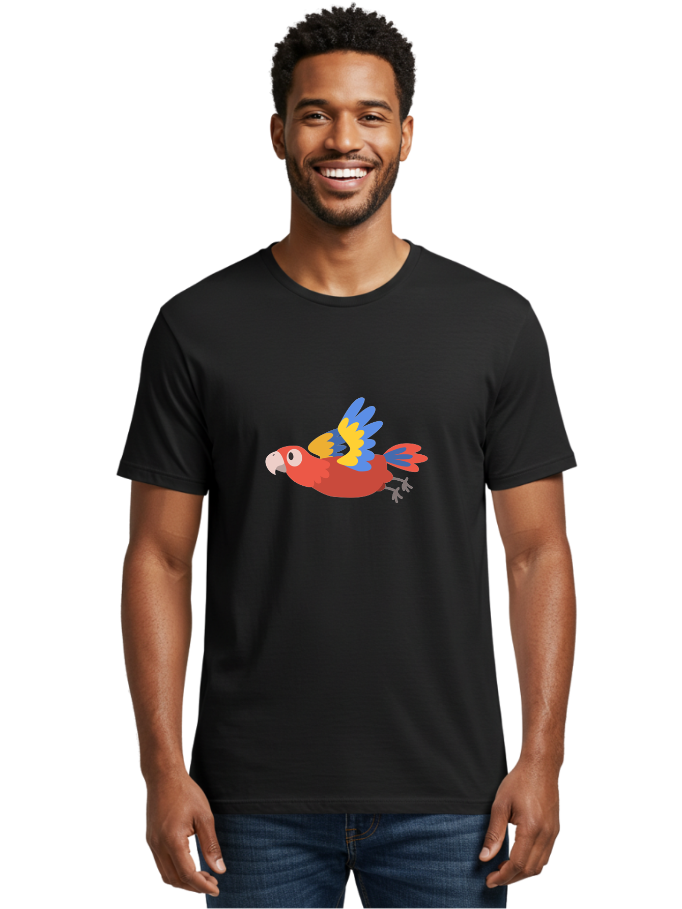 Macaw-1 Men'S Graphic Tee, 100% Cotton, Comfortable Casual Summer Wear, Machine Washable, Red, Blue And Yellow Macaw, Colorful Parrot, Vibrant Plumage, Tropical Bird, Cartoon Style, Flying Macaw, Parrot Illustration Aab838
