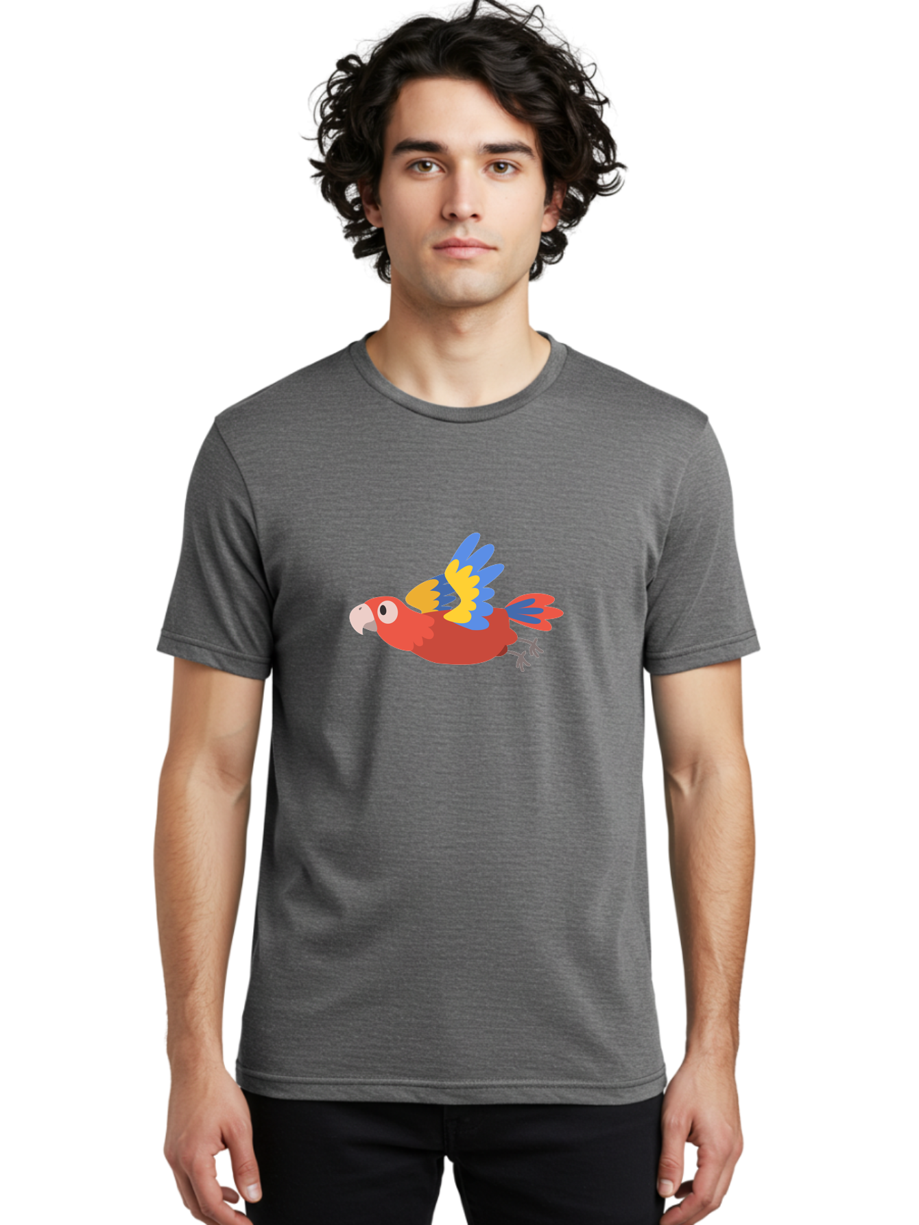 Macaw-1 Men'S Graphic Tee, 100% Cotton, Comfortable Casual Summer Wear, Machine Washable, Red, Blue And Yellow Macaw, Colorful Parrot, Vibrant Plumage, Tropical Bird, Cartoon Style, Flying Macaw, Parrot Illustration Aab838
