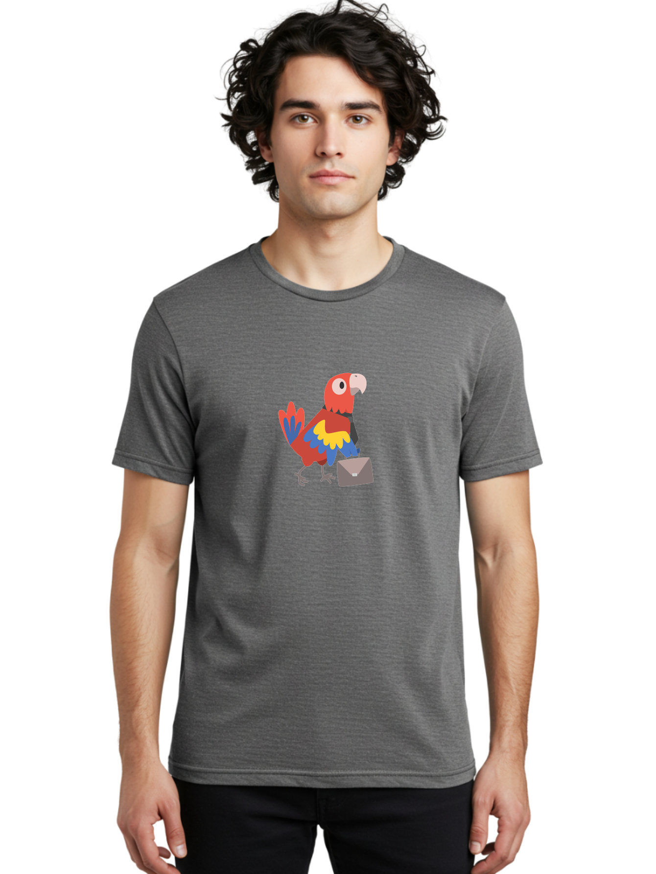 Macaw-Mail Men'S Graphic Tee, 100% Cotton, Comfortable Casual Summer Wear, Machine Washable, Colorful Parrot, Vibrant Plumage, Cartoon-Style, Mail Delivery, Parrot With Envelope, Tropical Bird, Illustration, Letter Delivery Aab839