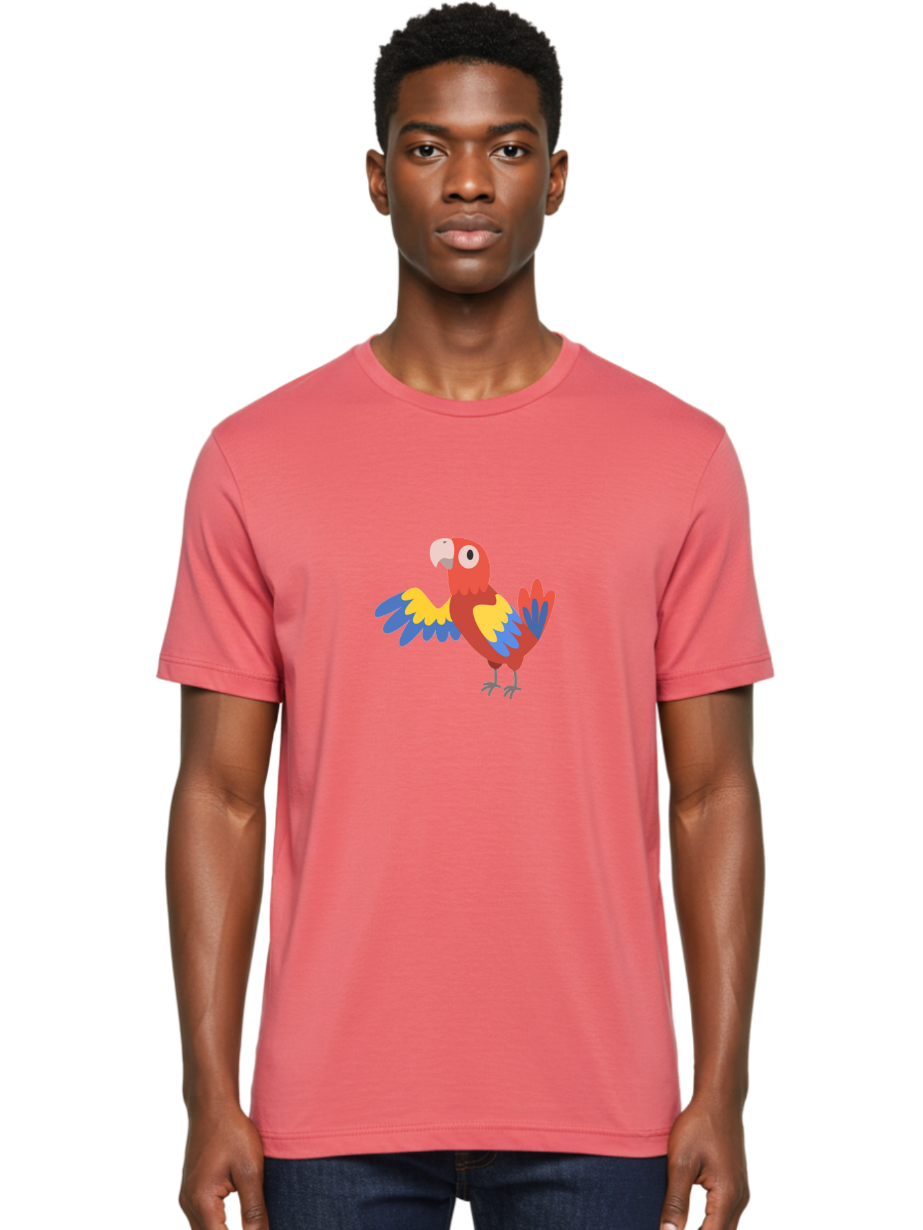 Macaw Men'S Graphic Tee, 100% Cotton, Comfortable Casual Summer Wear, Machine Washable, Colorful Parrot, Vibrant Red And Blue And Yellow Feathers, Cartoon Bird, Tropical Animal, Exotic Pet, Playful Creature Aab840