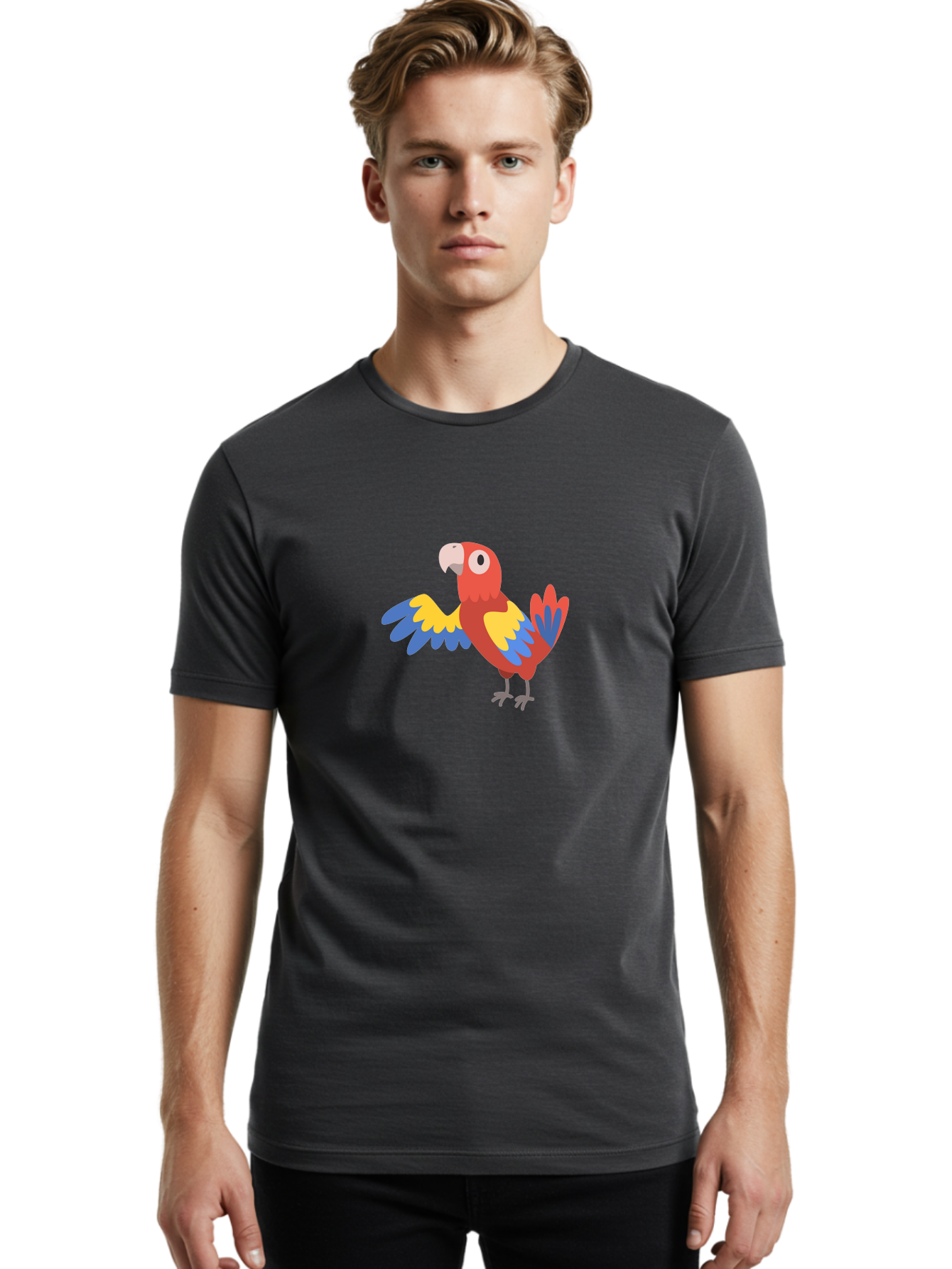 Macaw Men'S Graphic Tee, 100% Cotton, Comfortable Casual Summer Wear, Machine Washable, Colorful Parrot, Vibrant Red And Blue And Yellow Feathers, Cartoon Bird, Tropical Animal, Exotic Pet, Playful Creature Aab840