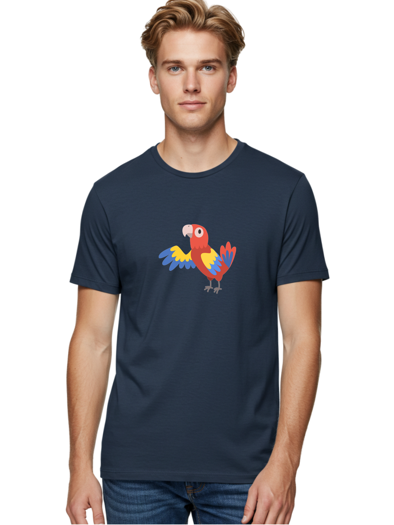 Macaw Men'S Graphic Tee, 100% Cotton, Comfortable Casual Summer Wear, Machine Washable, Colorful Parrot, Vibrant Red And Blue And Yellow Feathers, Cartoon Bird, Tropical Animal, Exotic Pet, Playful Creature Aab840