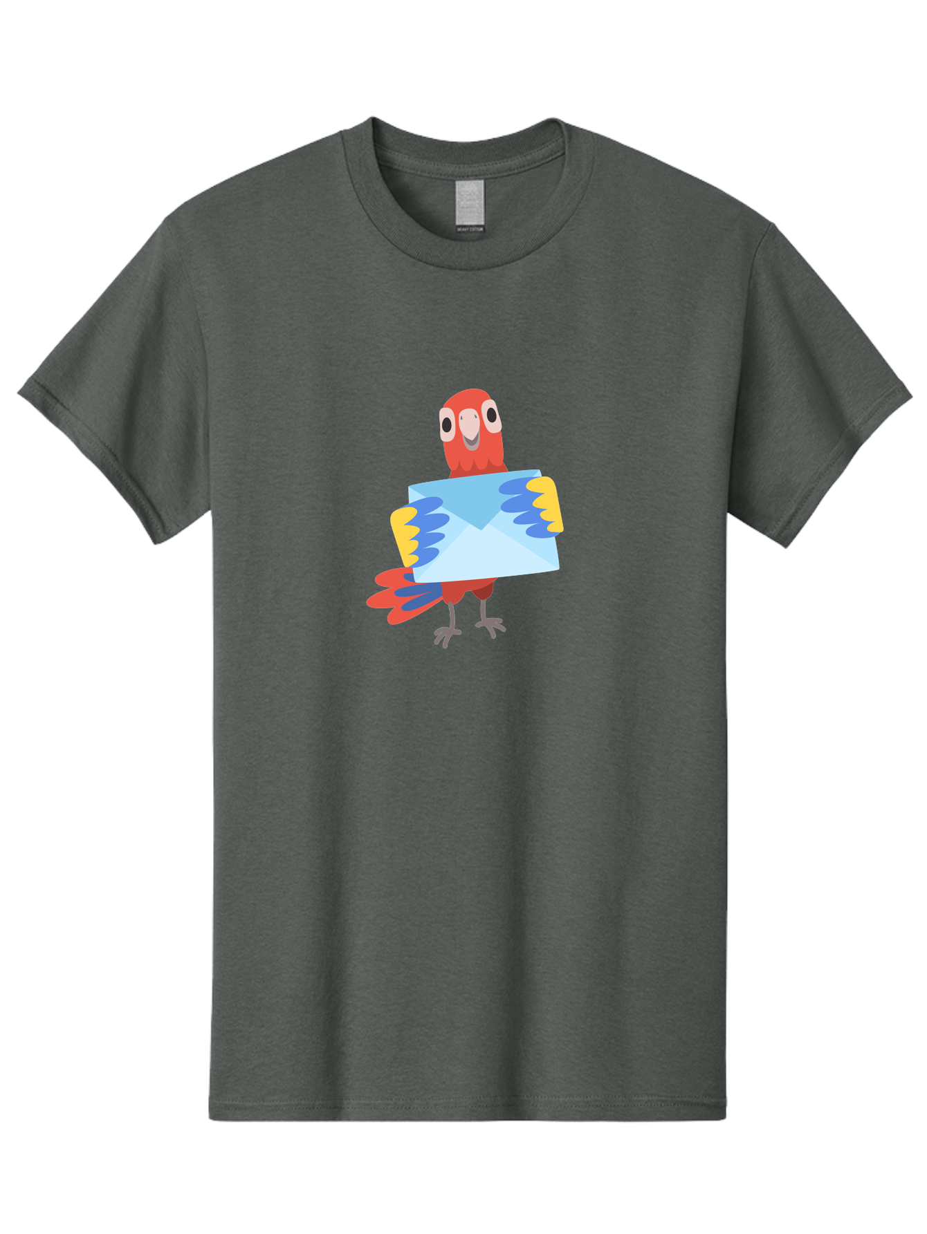 Mail-Parrot Men'S Graphic Tee, 100% Cotton, Comfortable Casual Summer Wear, Machine Washable, Colorful Cartoon Parrot, Red And Blue Bird, Email Symbol, Envelope Icon, Vibrant Plumage, Playful Illustration, Bird Holding Letter Aab841