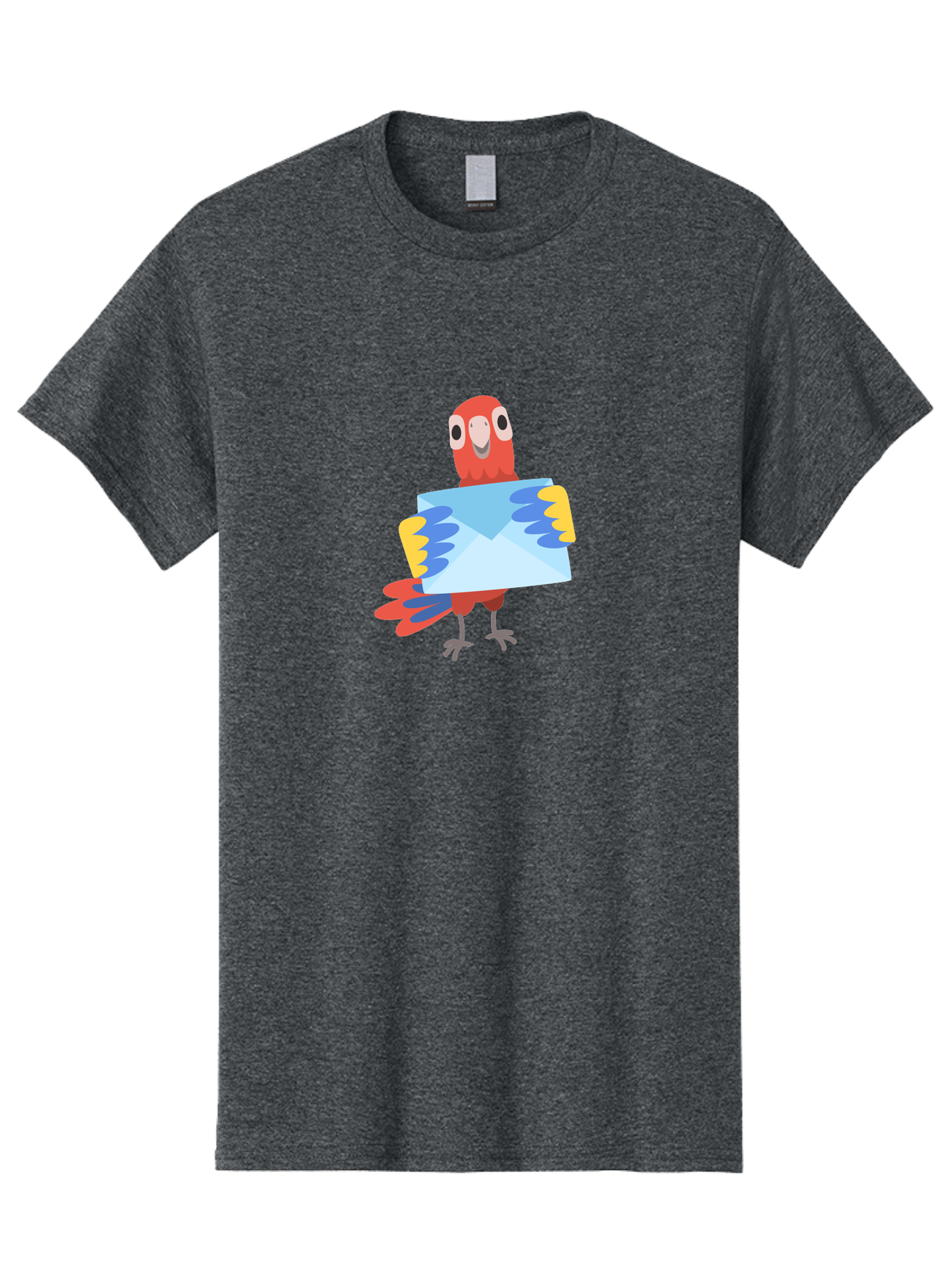 Mail-Parrot Men'S Graphic Tee, 100% Cotton, Comfortable Casual Summer Wear, Machine Washable, Colorful Cartoon Parrot, Red And Blue Bird, Email Symbol, Envelope Icon, Vibrant Plumage, Playful Illustration, Bird Holding Letter Aab841