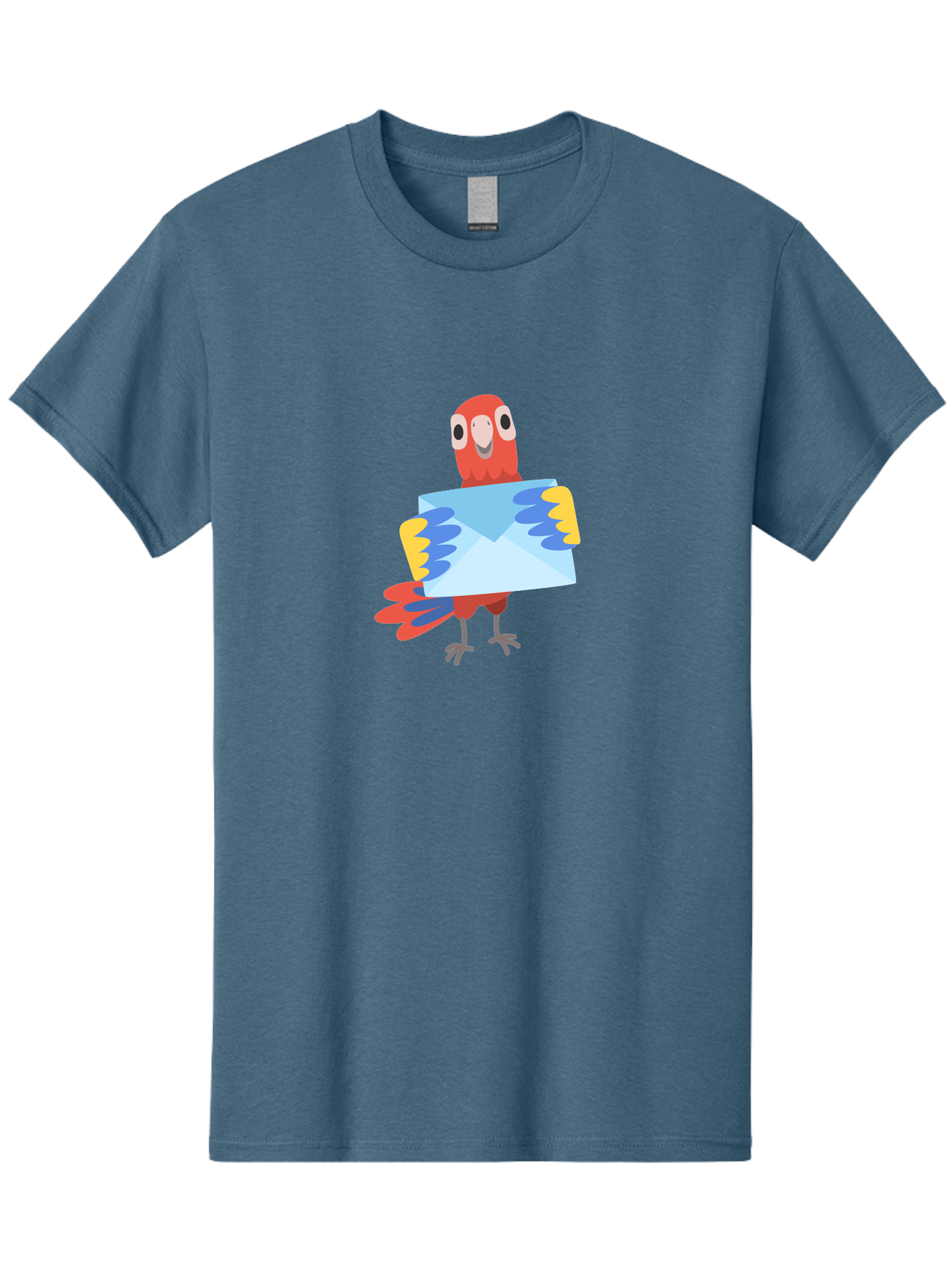 Mail-Parrot Men'S Graphic Tee, 100% Cotton, Comfortable Casual Summer Wear, Machine Washable, Colorful Cartoon Parrot, Red And Blue Bird, Email Symbol, Envelope Icon, Vibrant Plumage, Playful Illustration, Bird Holding Letter Aab841