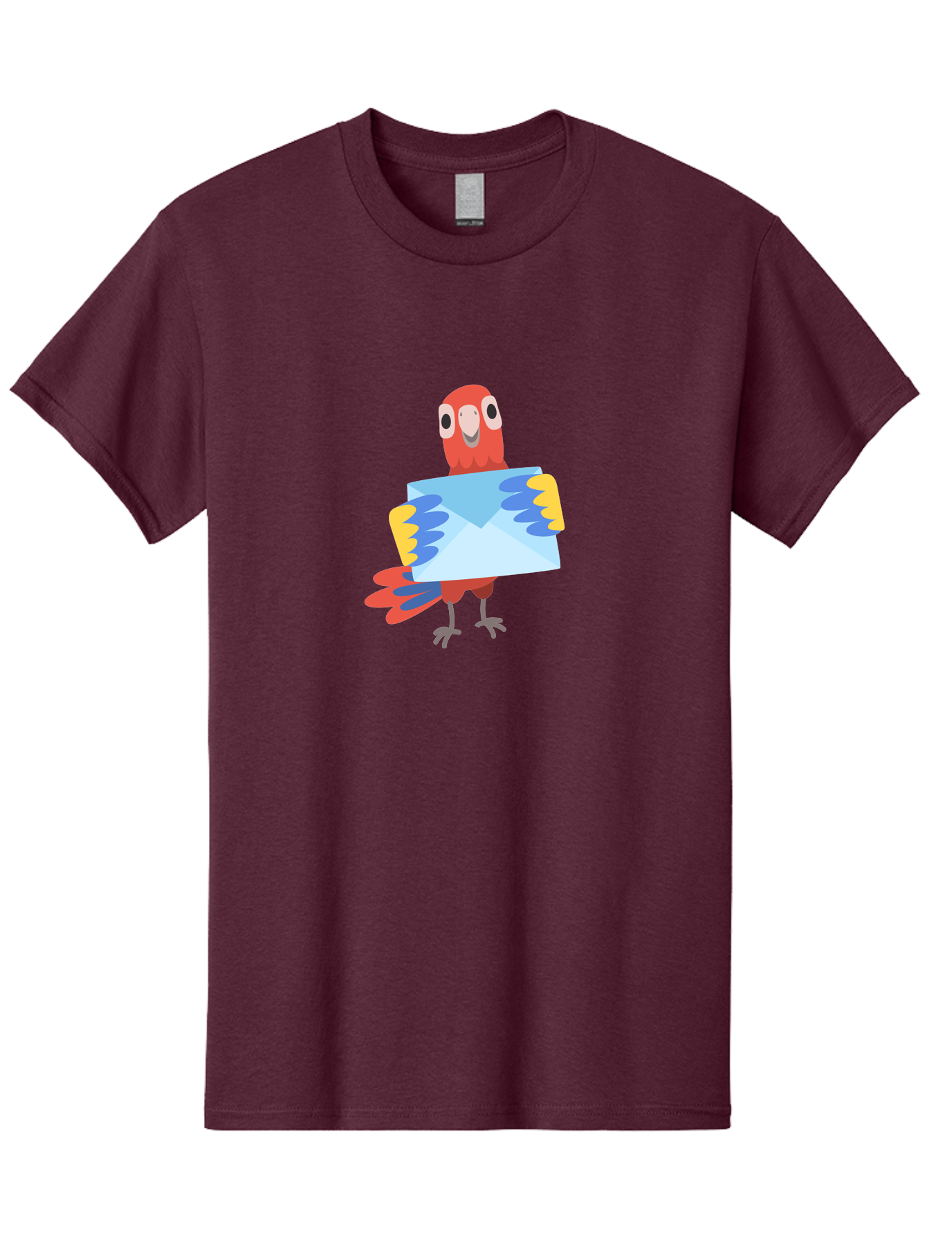Mail-Parrot Men'S Graphic Tee, 100% Cotton, Comfortable Casual Summer Wear, Machine Washable, Colorful Cartoon Parrot, Red And Blue Bird, Email Symbol, Envelope Icon, Vibrant Plumage, Playful Illustration, Bird Holding Letter Aab841