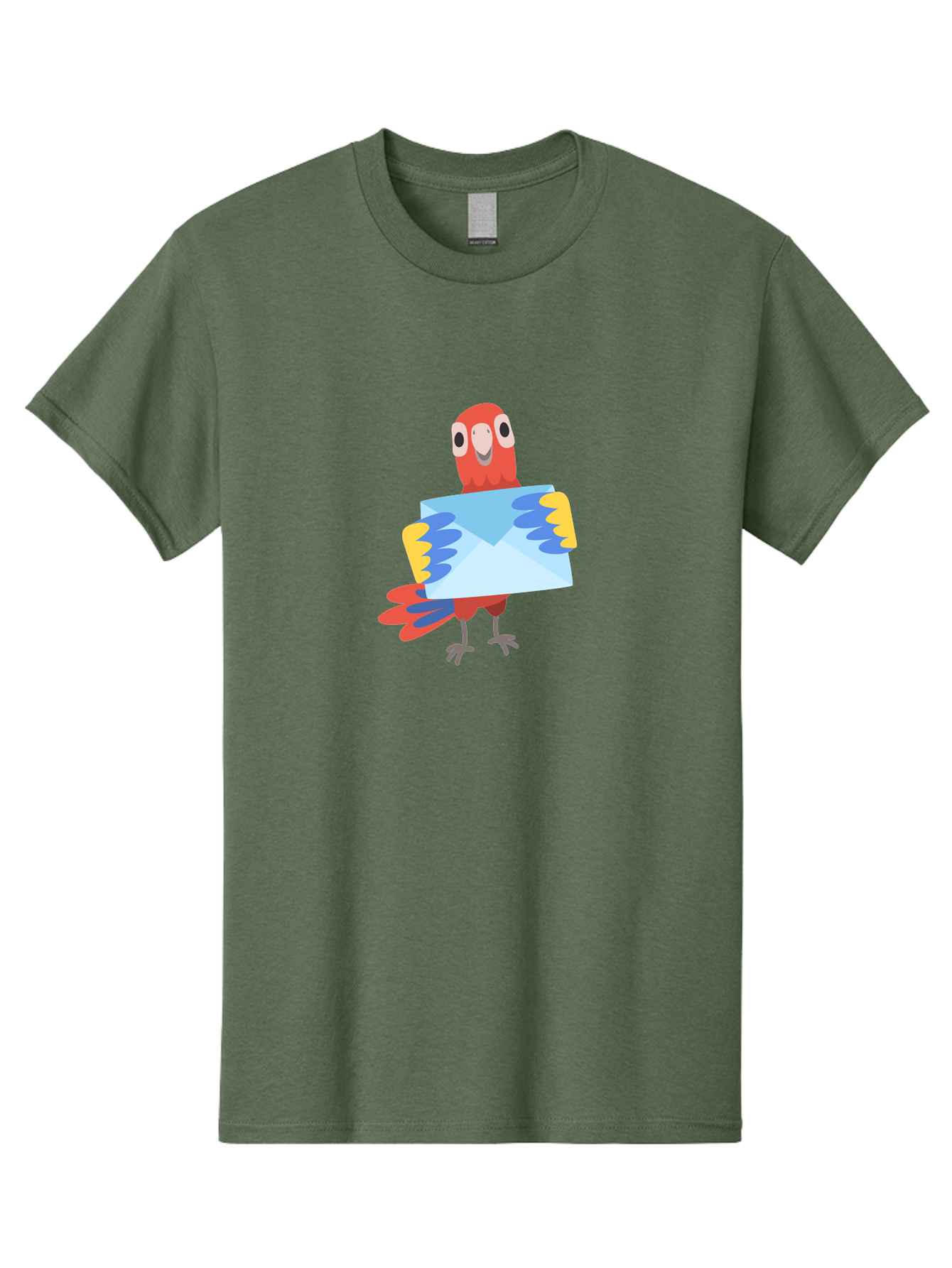 Mail-Parrot Men'S Graphic Tee, 100% Cotton, Comfortable Casual Summer Wear, Machine Washable, Colorful Cartoon Parrot, Red And Blue Bird, Email Symbol, Envelope Icon, Vibrant Plumage, Playful Illustration, Bird Holding Letter Aab841