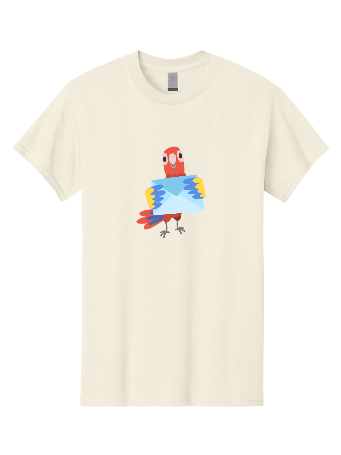 Mail-Parrot Men'S Graphic Tee, 100% Cotton, Comfortable Casual Summer Wear, Machine Washable, Colorful Cartoon Parrot, Red And Blue Bird, Email Symbol, Envelope Icon, Vibrant Plumage, Playful Illustration, Bird Holding Letter Aab841