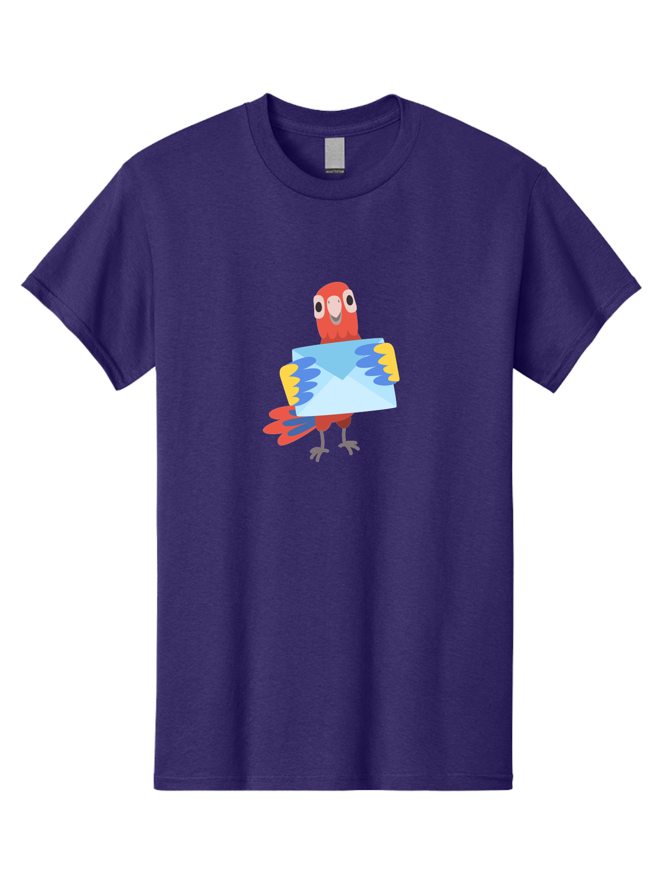 Mail-Parrot Men'S Graphic Tee, 100% Cotton, Comfortable Casual Summer Wear, Machine Washable, Colorful Cartoon Parrot, Red And Blue Bird, Email Symbol, Envelope Icon, Vibrant Plumage, Playful Illustration, Bird Holding Letter Aab841