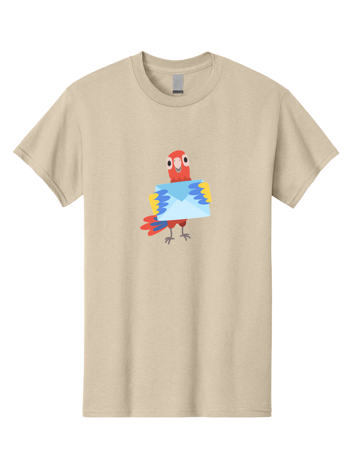 Mail-Parrot Men'S Graphic Tee, 100% Cotton, Comfortable Casual Summer Wear, Machine Washable, Colorful Cartoon Parrot, Red And Blue Bird, Email Symbol, Envelope Icon, Vibrant Plumage, Playful Illustration, Bird Holding Letter Aab841