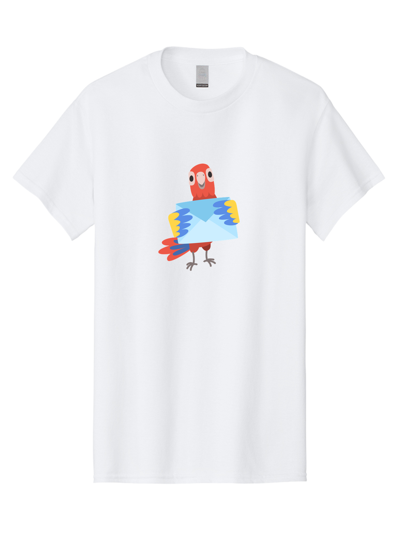 Mail-Parrot Men'S Graphic Tee, 100% Cotton, Comfortable Casual Summer Wear, Machine Washable, Colorful Cartoon Parrot, Red And Blue Bird, Email Symbol, Envelope Icon, Vibrant Plumage, Playful Illustration, Bird Holding Letter Aab841