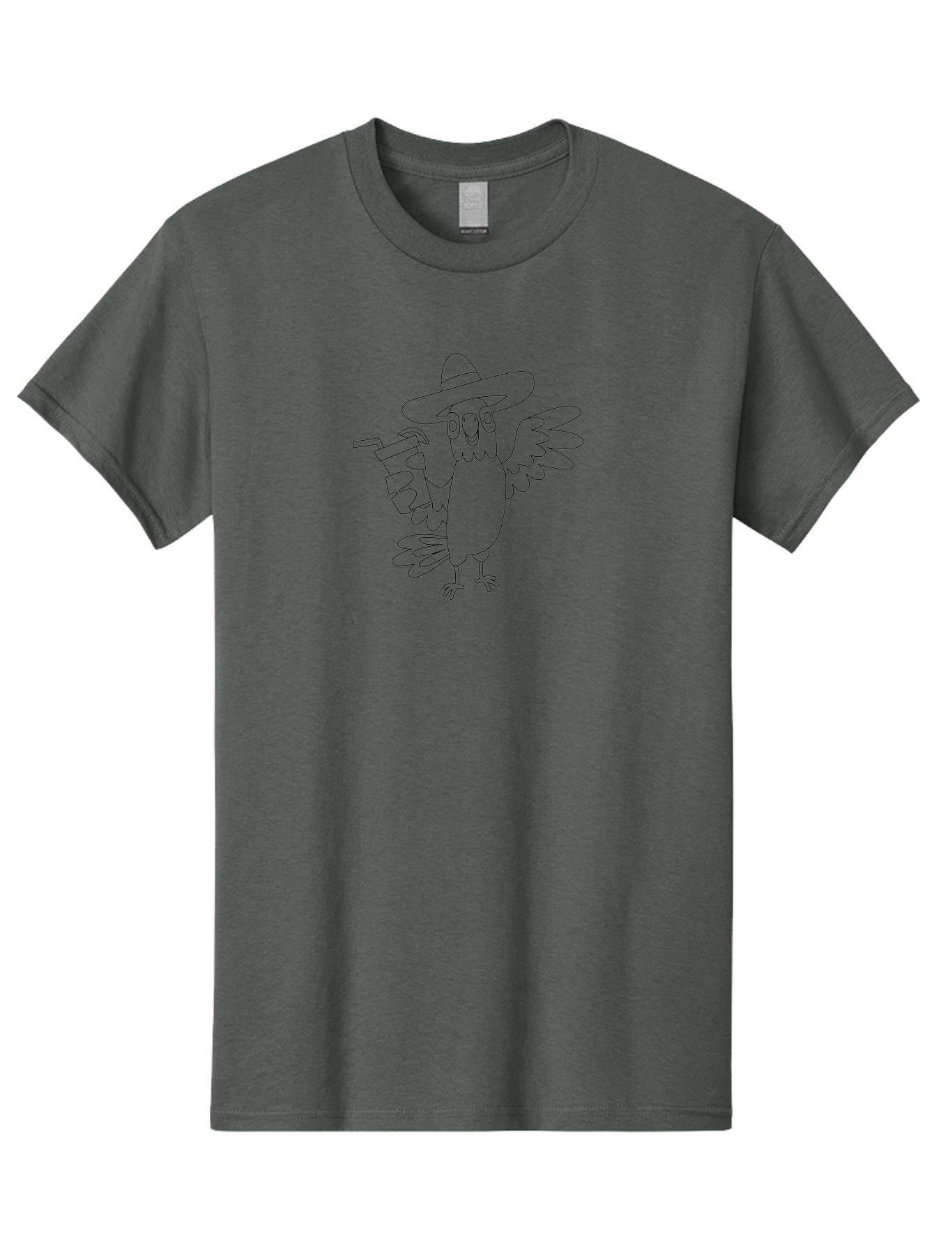 Owl-Drinking-From-A-Cup Men'S Graphic Tee, 100% Cotton, Comfortable Casual Summer Wear, Machine Washable, Cartoon Owl, Owl Wearing Hat, Funny Animal, Drink With Straw, Owl Illustration, Simple Line Art, Whimsical Character, Humorous Design, Aab842